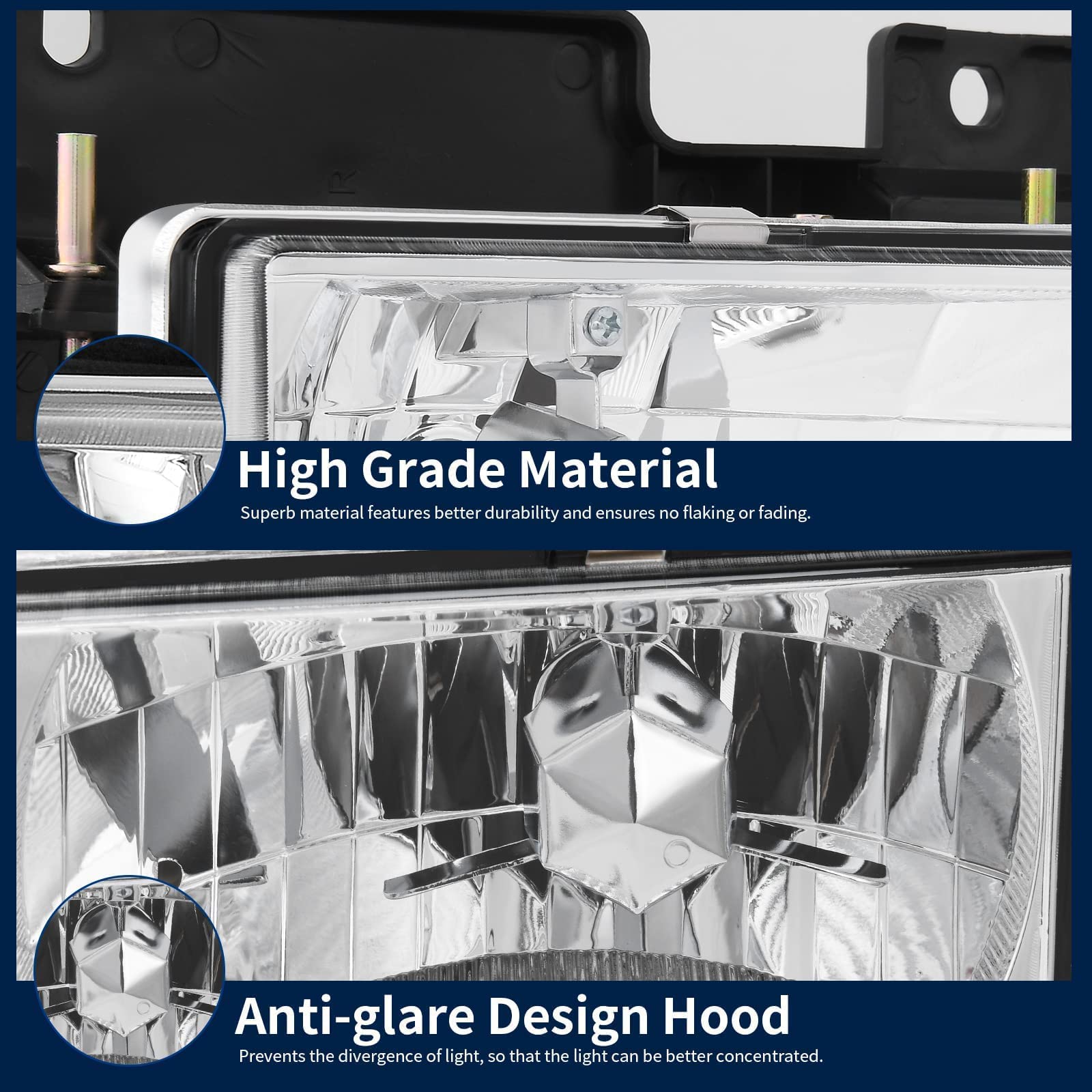 AUTOSAVER88 Headlight Assembly for 94-99 Chevy C/K Series, OE Chrome Housing, Includes Corner & Bumper Lights, Model AUHL418, Driver & Passenger Side