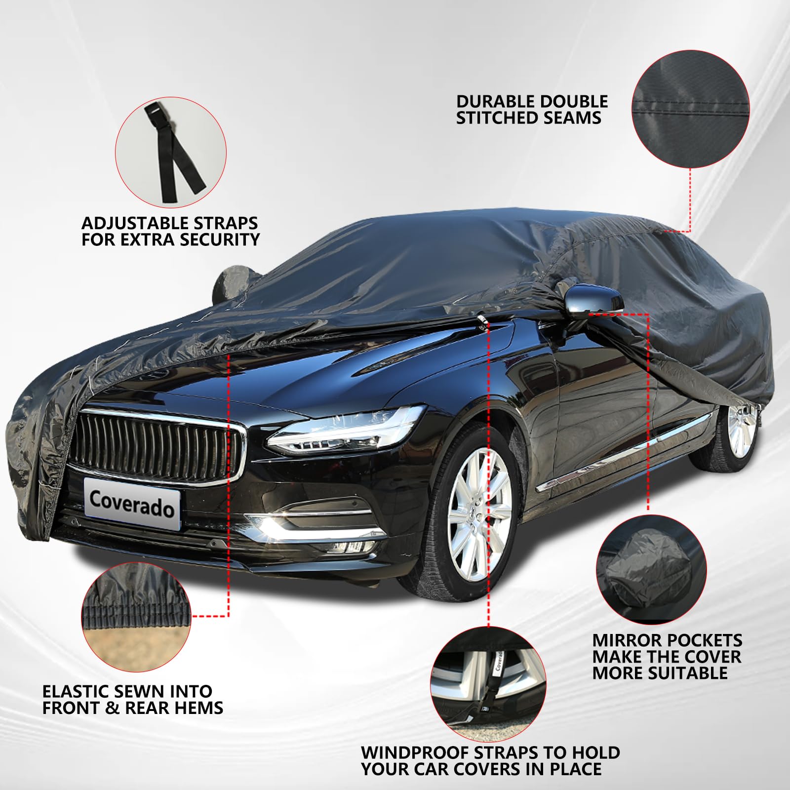 Coverado Car Covers For Automobiles All Weather Waterproof, Black Car Cover Outdoor Full Exterior Covers Snow Rain Dust Uv Prote