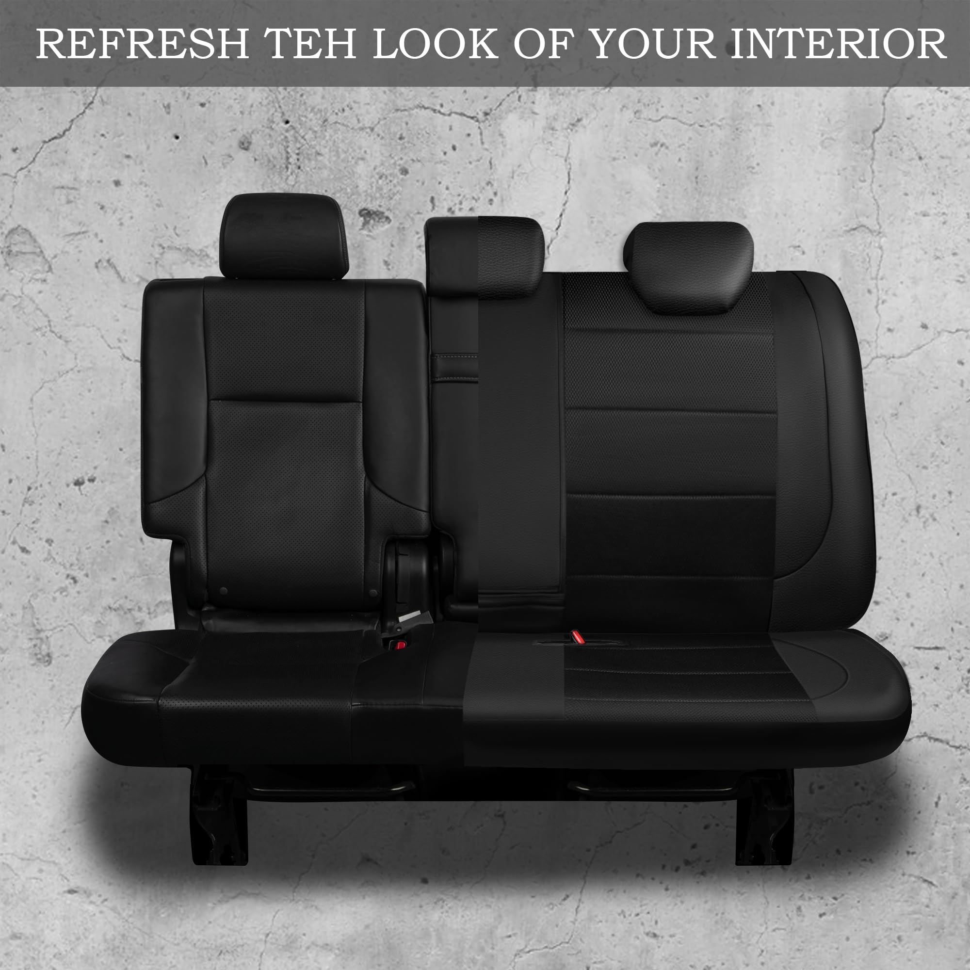 CAR PASS Leather Back Seat Cover, Universal Fit, Breathable Mesh, Airbag Compatible, 5mm Sponge, Rear Black, Model zt-0121HP-BK1