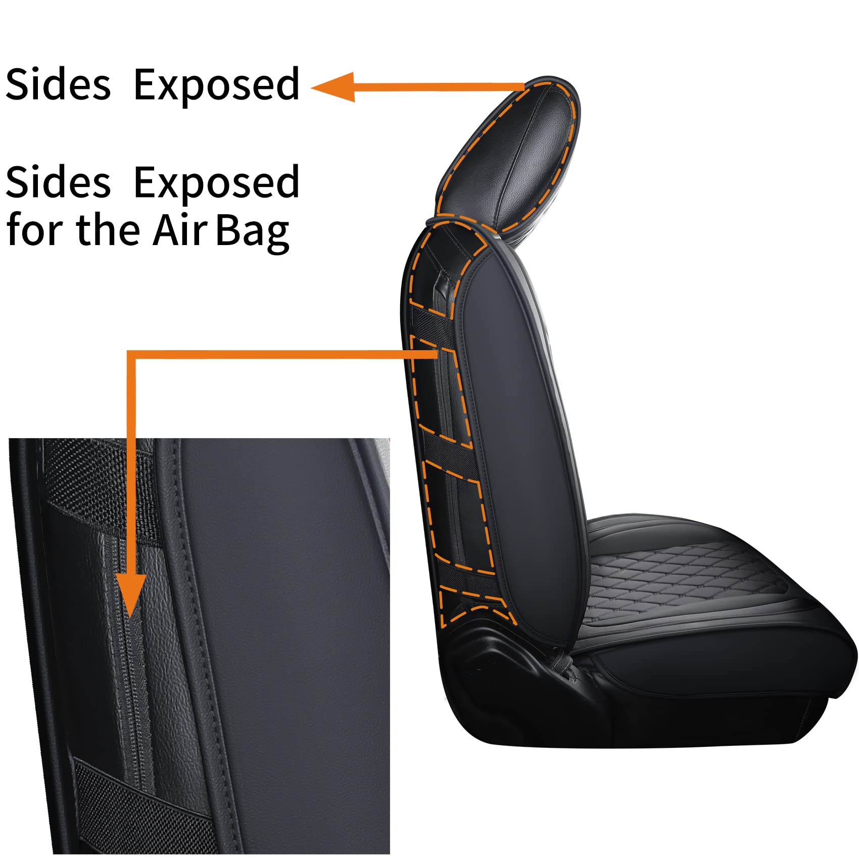 Aierxuan Jeep Wrangler JK JL Front Seat Covers, Waterproof Faux Leather, 2 PCS Front, Black1, 2007-2023 Unlimited Rubicon Sahara