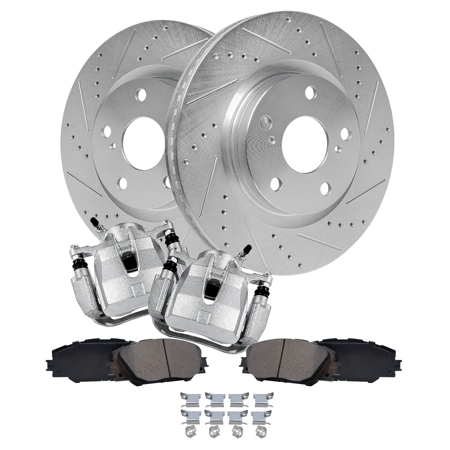 Detroit Axle - Front Brake Kit for Toyota RAV4 Matrix Mirai Corolla iM Pontiac Vibe Scion iM tC, Drilled & Slotted Brake Rotors 