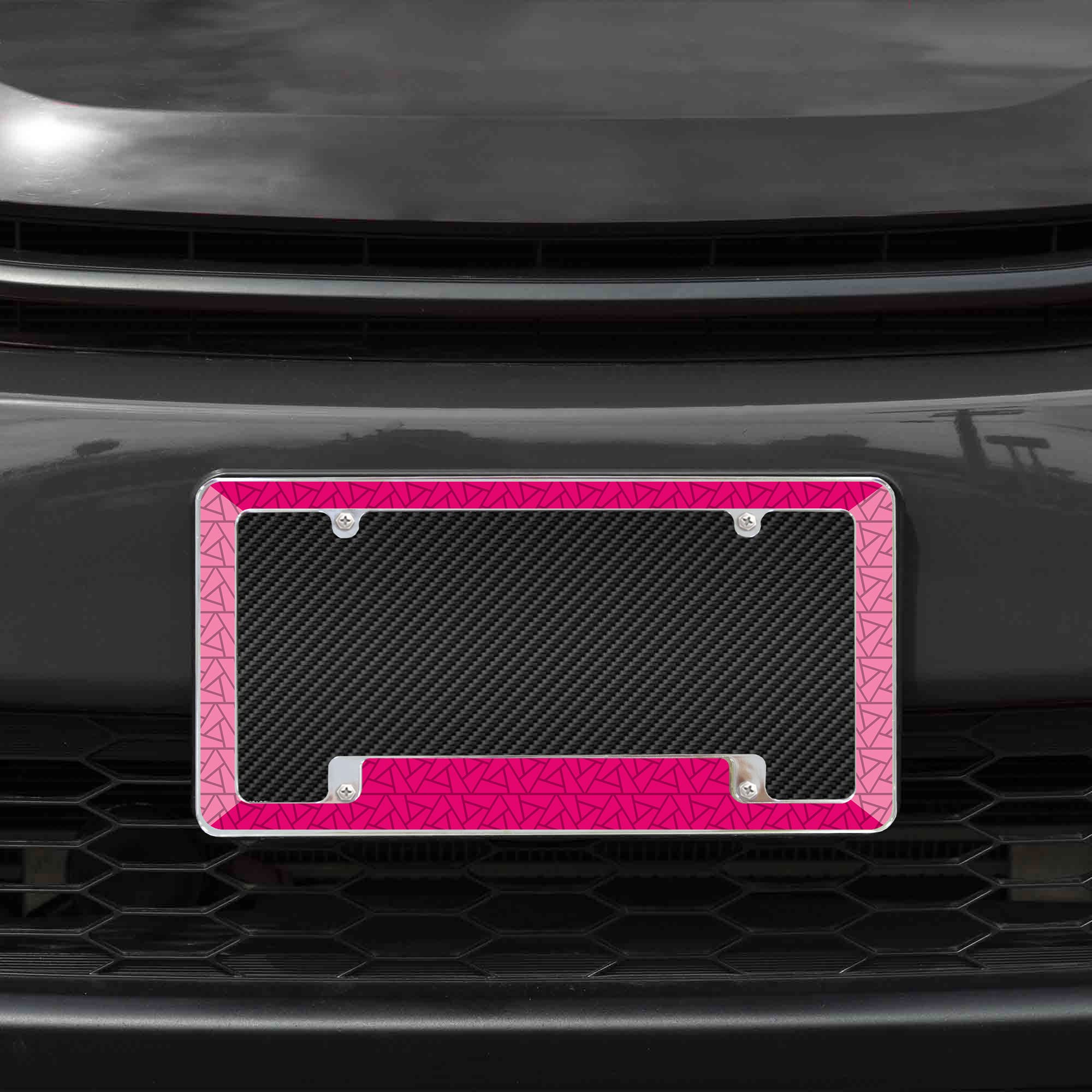 Rico Industries Pink Geometric Pattern All Over Automotive License Plate Frame for Car/Truck/SUV (12 x 6)