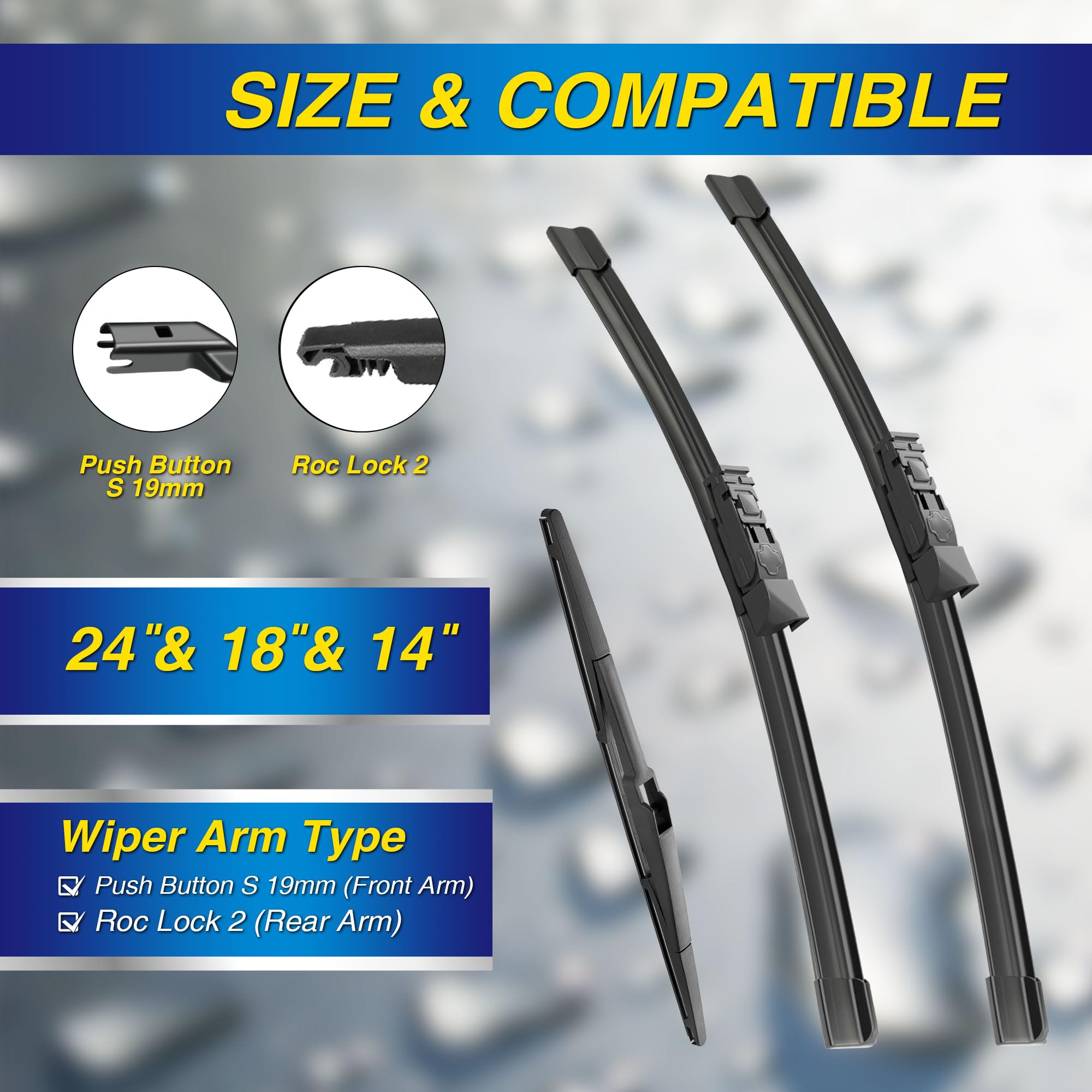 5 Plus Windshield Wiper Blades Set Replacement For Mazda Cx5 Cx9 Cx-5 Cx-9 2023-2017 Windshield Wipers(Pack Of 3), Oem Quality W