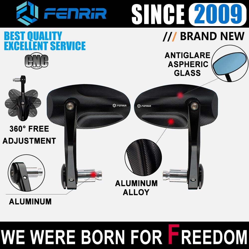 FENRIR Cafe Racer Black Aluminum Bar End Mirrors 22mm 7/8" Handlebar M8/M6 Standard