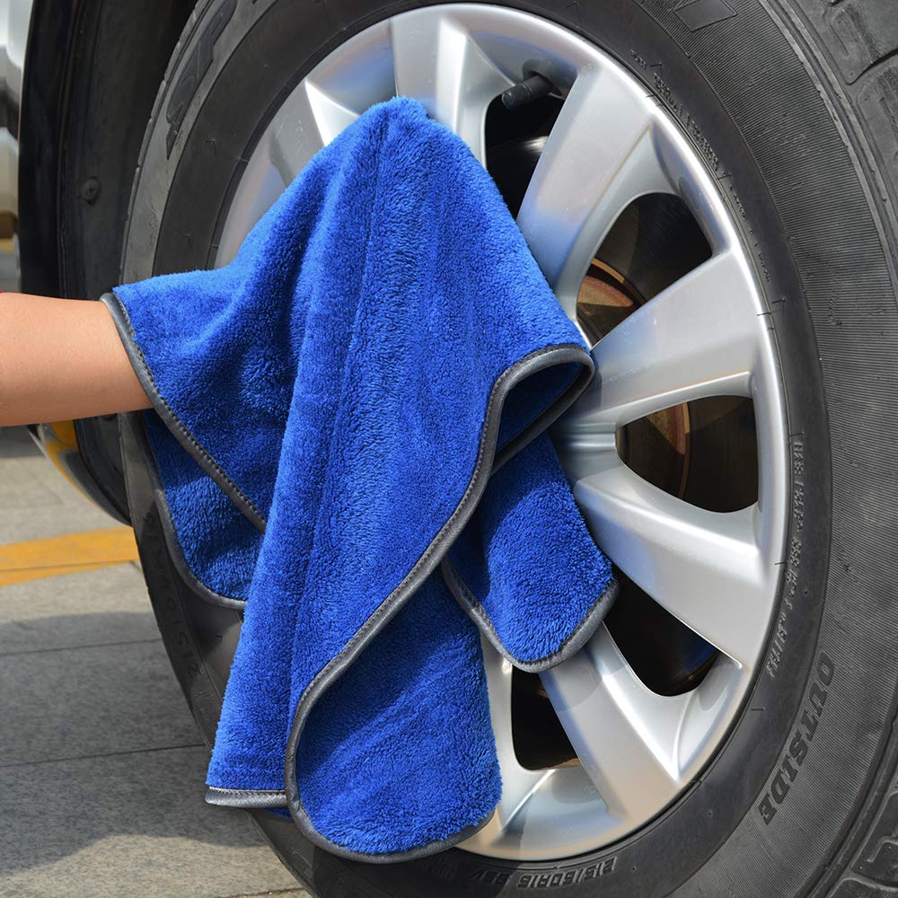 Sinland Microfiber Car Drying Towels Ultra Absorbent Car Wash Cleaning Auto Detailing Towels 380Gsm 16Inch X 24Inch 6Pack Blue