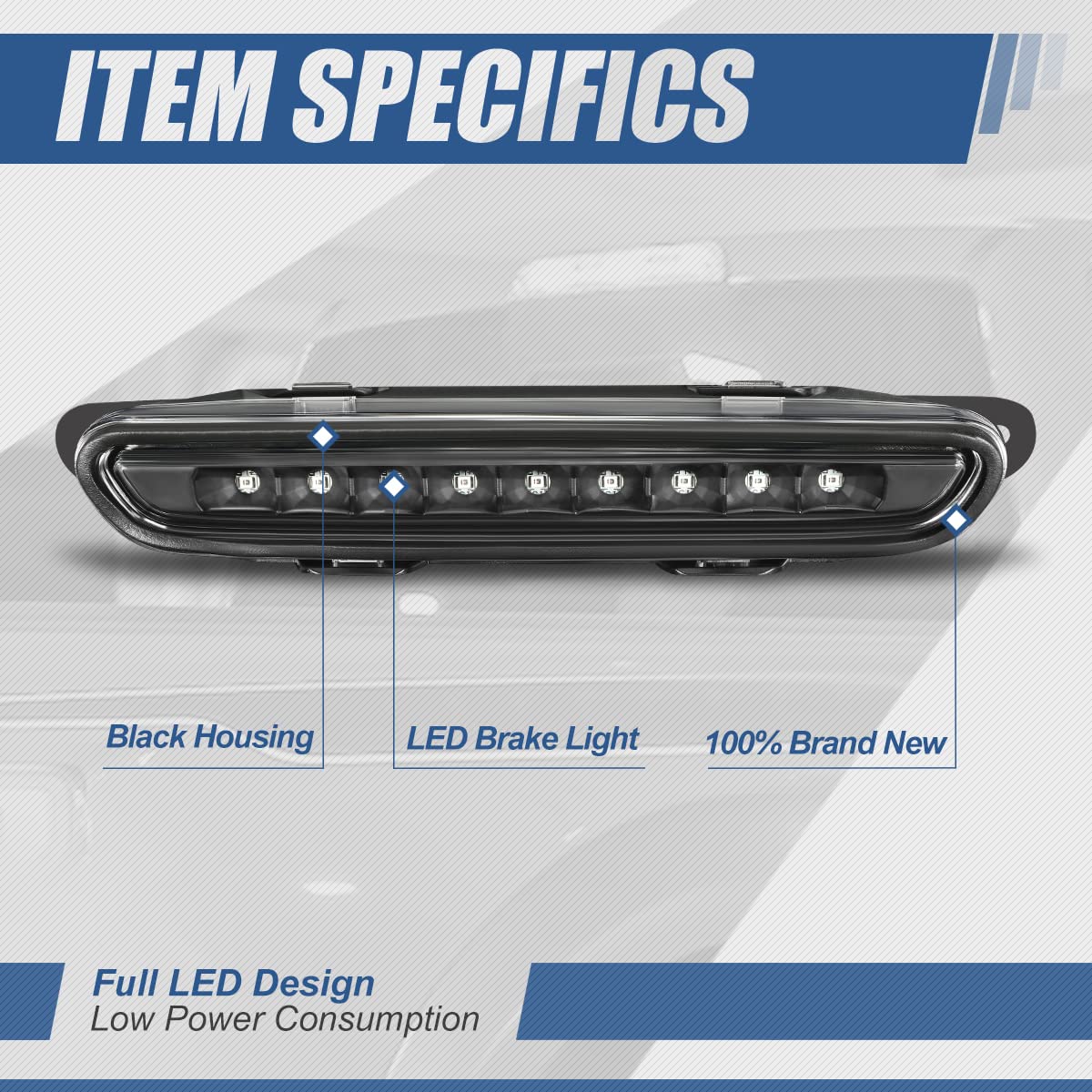 Auto Dynasty Full LED Black Housing 3rd Third Tail Brake Light Rear Center High Mount Stop Lamp Compatible with Charger 06-10