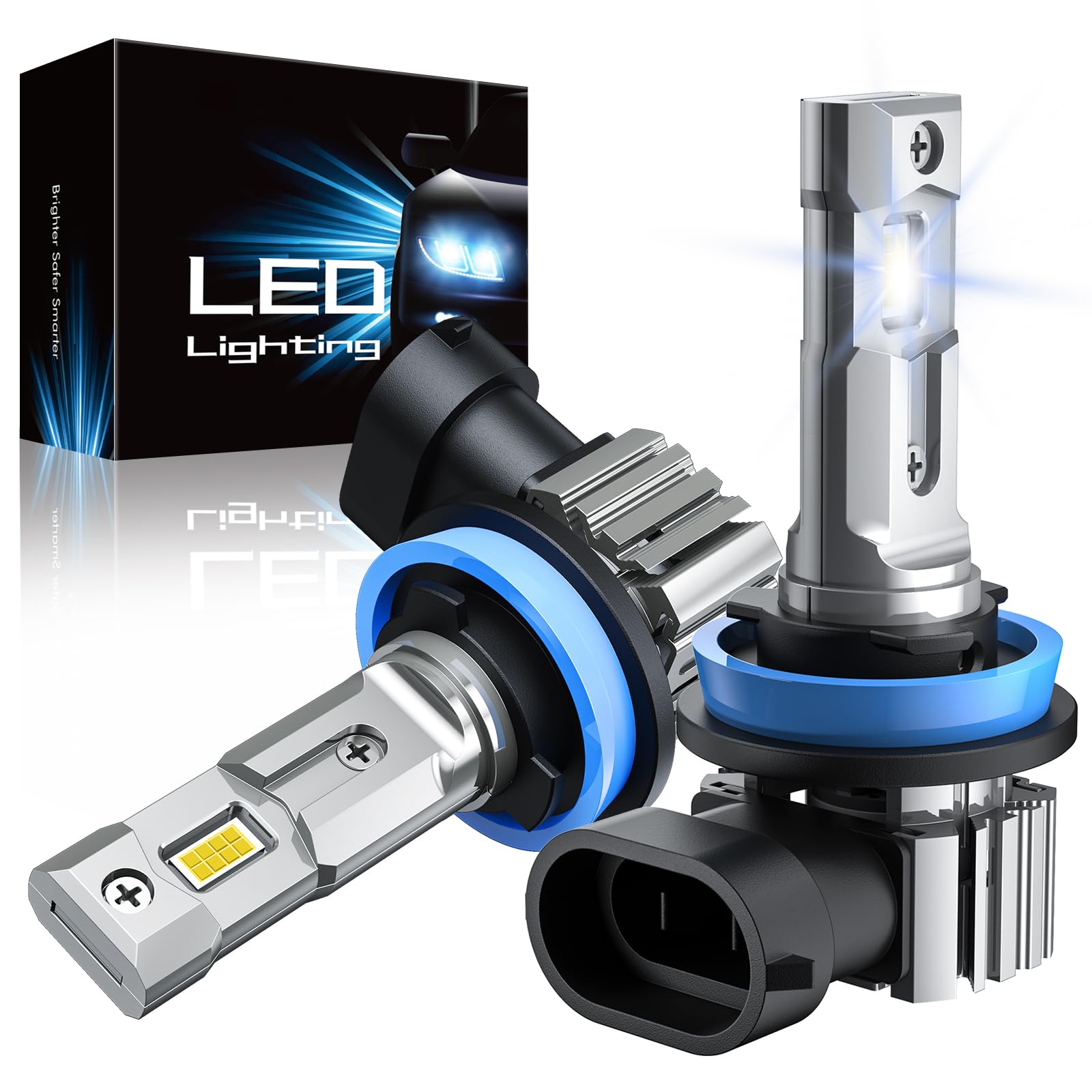 Rcj H11 Led Bulbs, H8 H9 H16 Lights 60W 16000Lm Fog Light Bulbs, 6000K Cool White, Halogen Replacement With Cooling Fan, Plug An