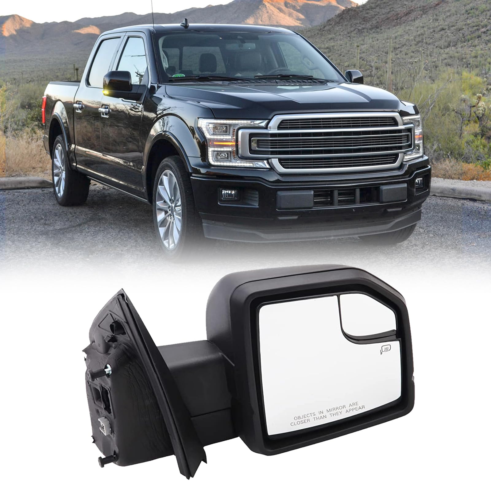 Lqito Right Passenger Side Door Mirror with Blind Spot Glass Assembly Fits 2015-2020 Ford F150 With Turn Signal Light Power Heat