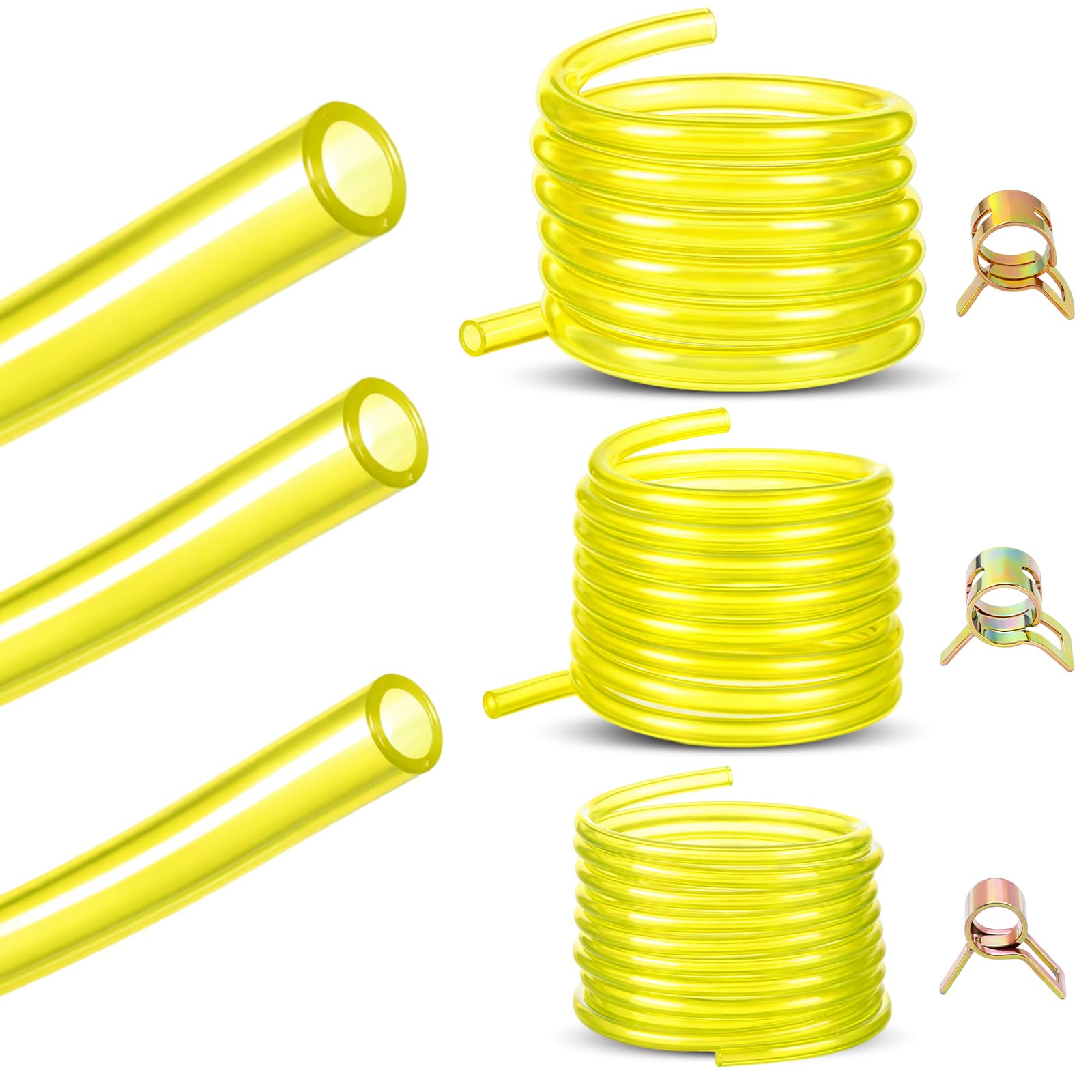 ElaraBerry TPU Fuel Line Hose Kit 3 Sizes 10FT Each (3mm ID/5mm OD, 5mm ID/8mm OD, 6mm ID/9mmOD) with 12 Steel Clamps, Universal