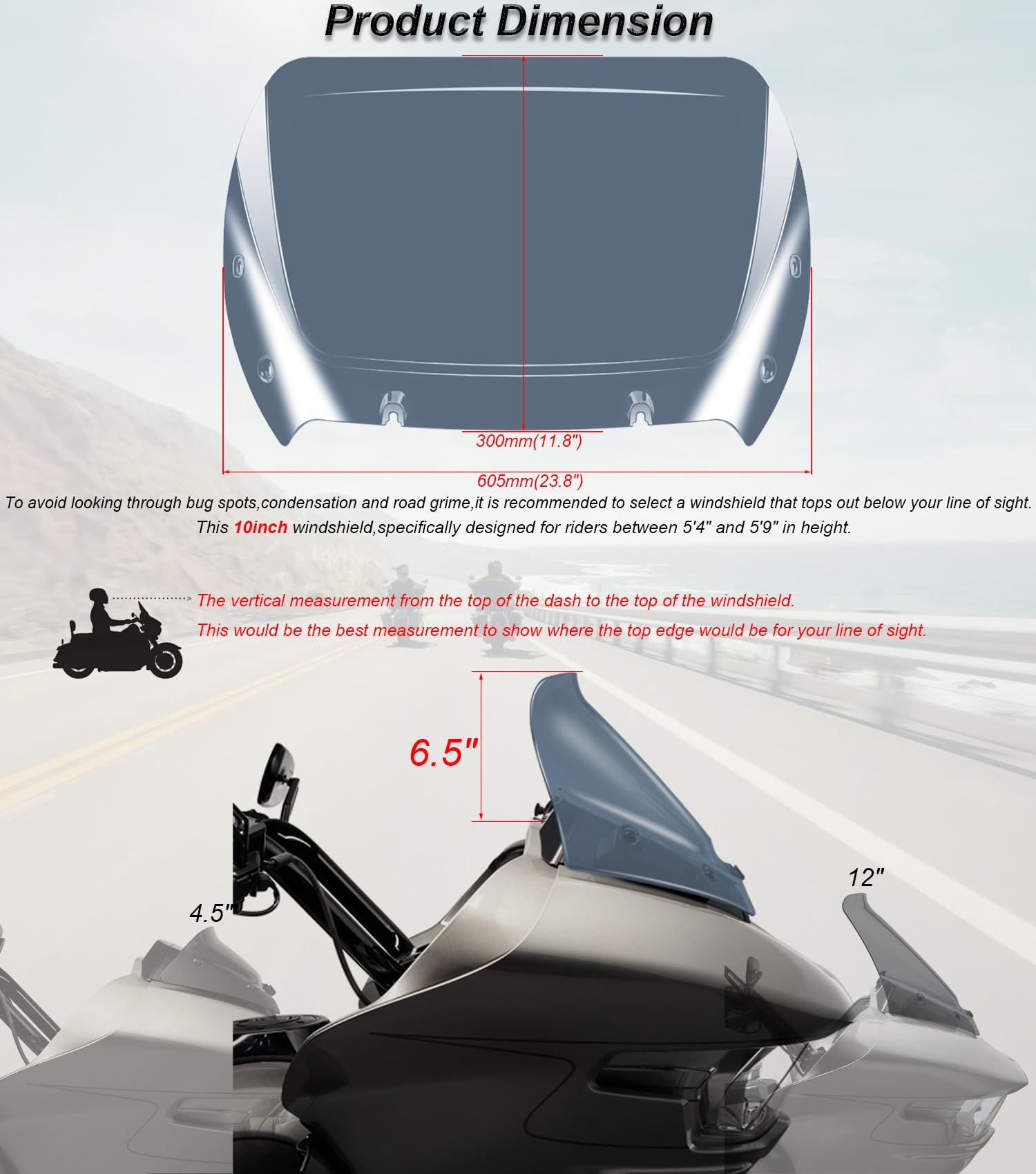 10'' Wave Windshield Windscreen Wind Splitter fits for Harley Davidson CVO Road Glide FLTRXSE 2023-up, CVO Road Glide ST FLTRXST