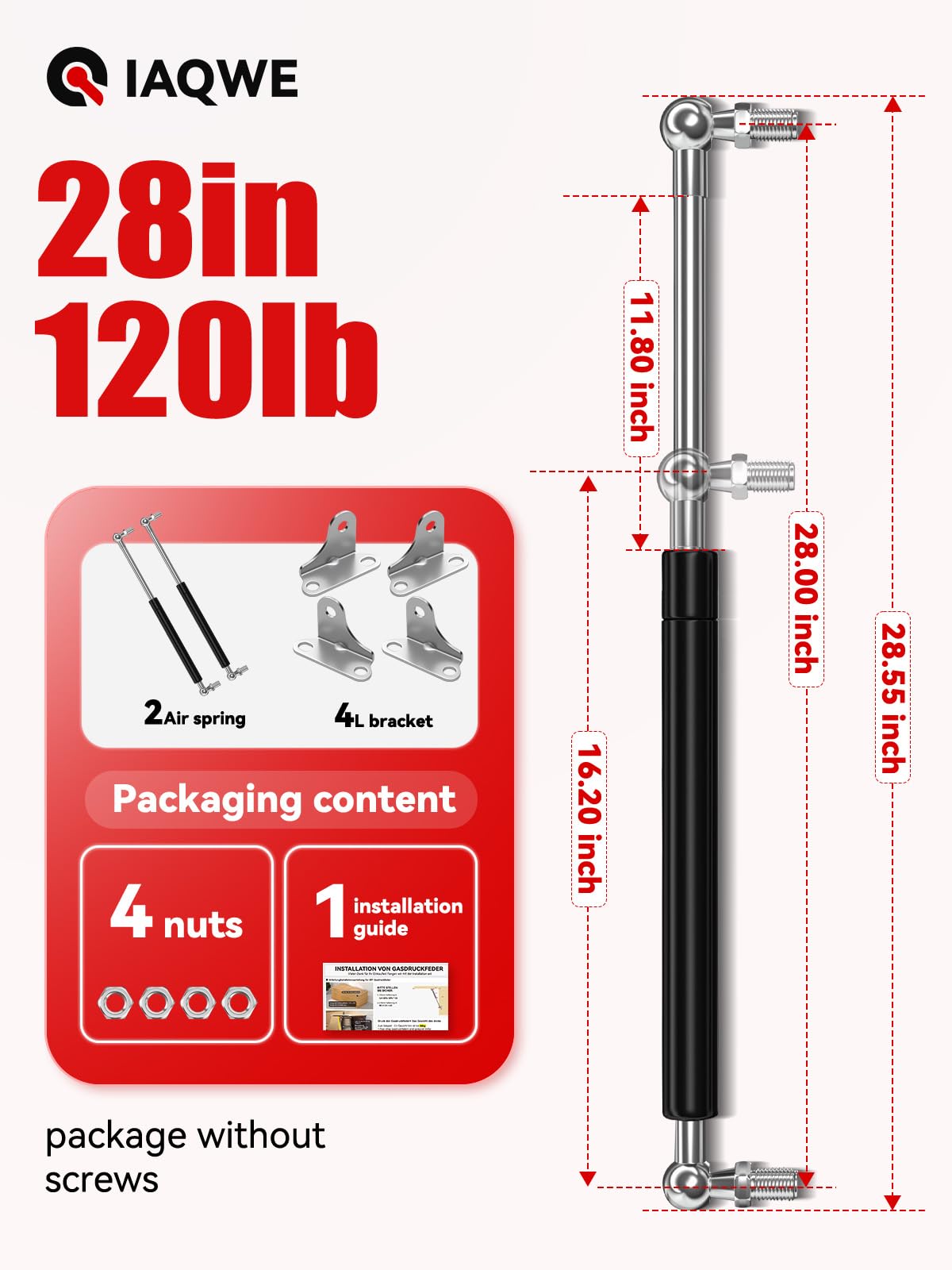 Iaqwe 28Inch 120Lb Gas Struts Springs Shocks Lift Support For Boat Cover Rv Bed Storage Heavy Duty Toolbox Lid Outdoor Bench Cab