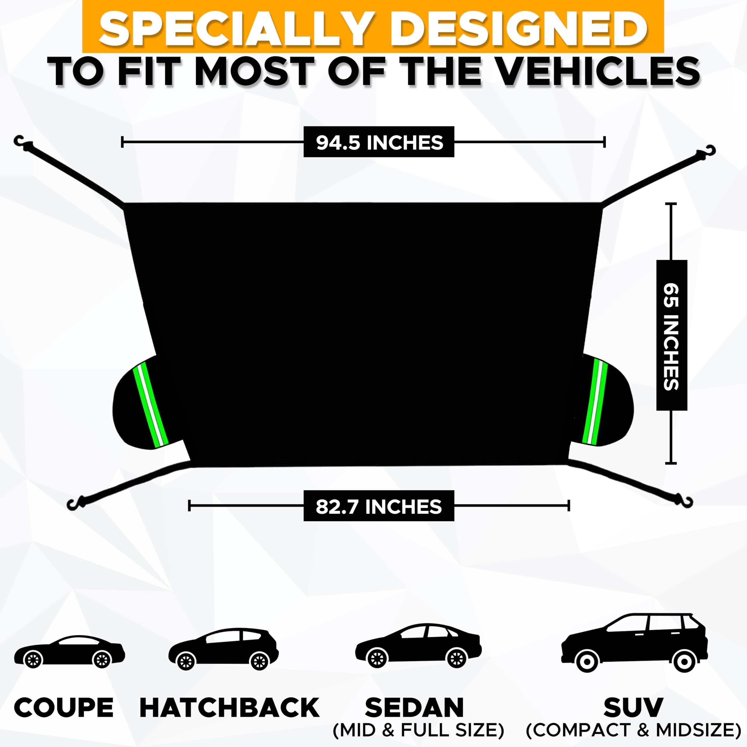 EcoNour Car Windshield Cover for Ice & Snow, Medium Size, Black Polyester, Fits Most Cars, Trucks, Vans, SUVs, Model EcoWSCS