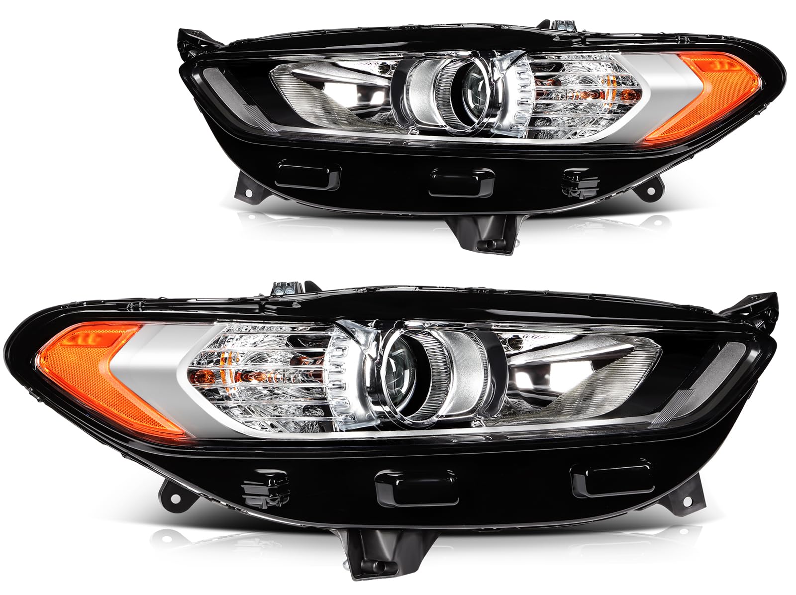 LBRST Headlight Fit 1987-1989 for F-150, 1987-1989 for F-250, 1987-1989 for F-350 Black Housing Amber Reflector Pair Headlight A