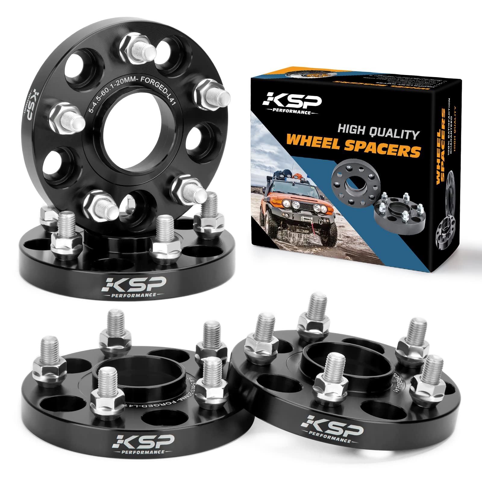 KSP PERFORMANCE 20mm Hubcentric Wheel Spacers 5x114.3, Aluminum, Black, 4pcs, Model 5x4.5-60.1-H20-