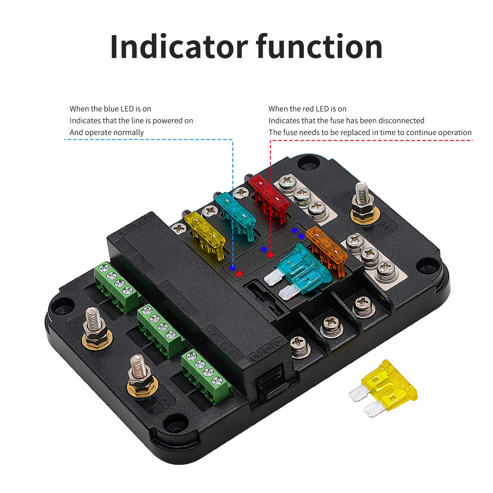 Bluefire 12V Fuse Block, Upgraded 6 Circuit Fuse Box With Acc Interface,Fuse Holder With Led Light Indication & Protection Cover