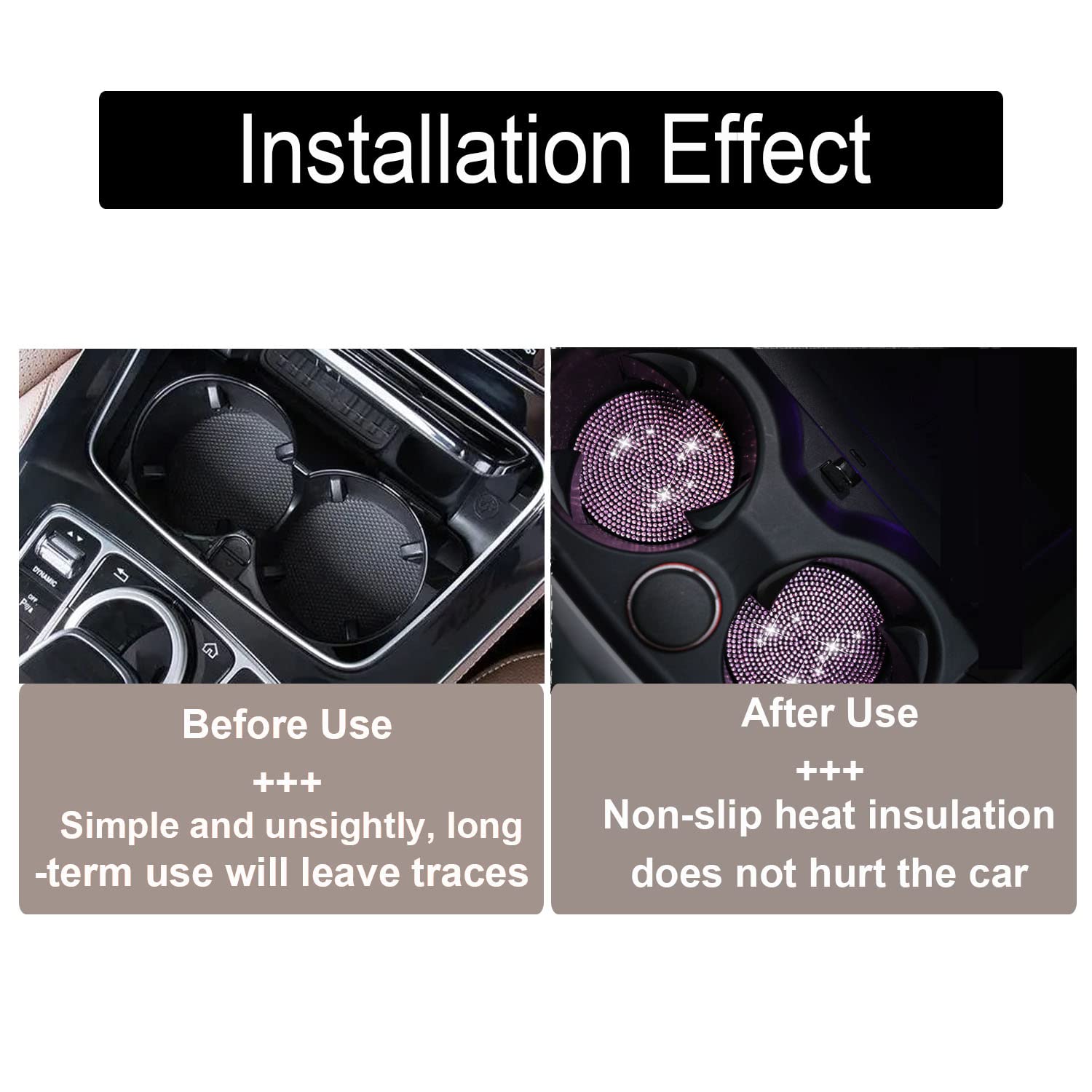 4Pcs Bling Cup Holder Insert Coaster- 2.75 Inch Silicone Anti-Slip Shockproof, Universal Fashion Car Interior Accessories For Women (Pink)