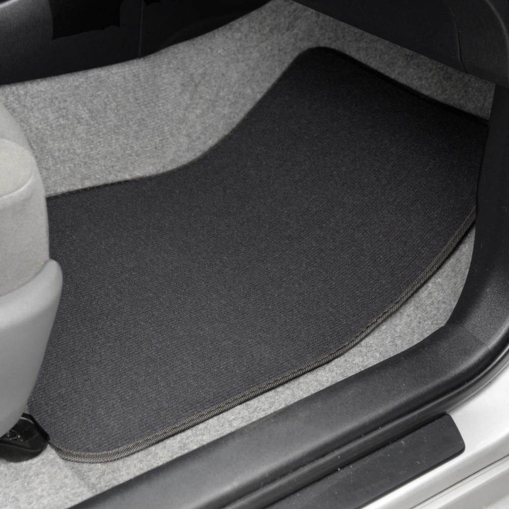 Premium 4 Piece Set Of Carpet Car Floor Mats With Vinyl Safety Heel Pad For Car, Truck, Suv, Coupe Sedan, Black (Mt-100-Bk) Pack