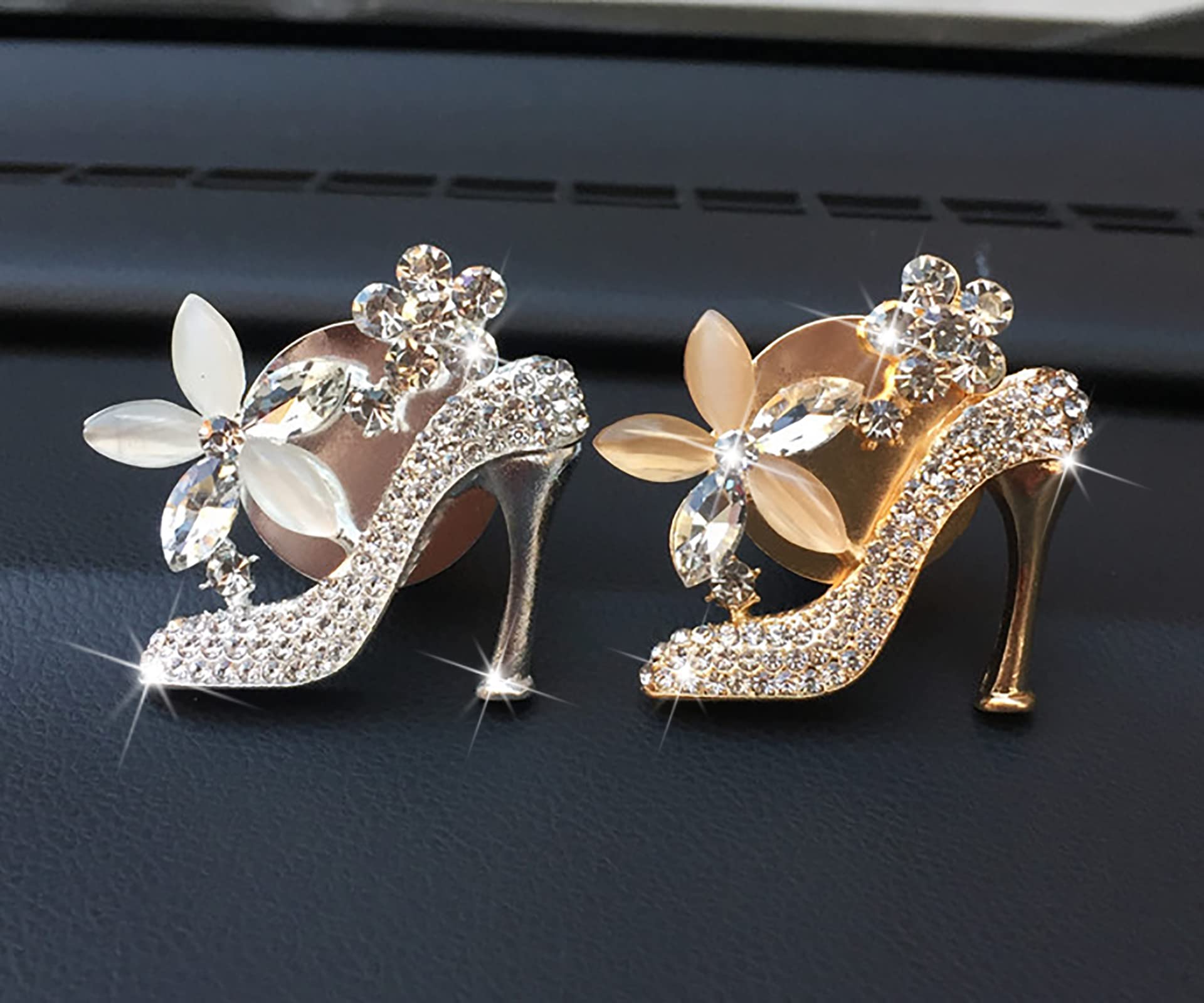 2 Pieces Crystal High Heel Shoe Air Vent Clips Rhinestone Car Air Freshener Clip Bling Car Clip Gift Decorations Charm Car Inter