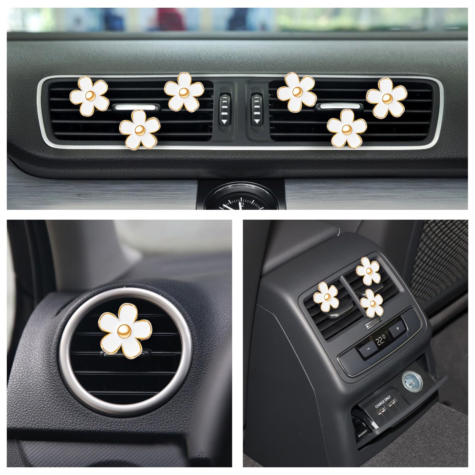 6 Pcs White Daisy Flower Air Freshener Outlet Clip Cars Conditioning Perfume Clips Charm Car Interior Decor Accessories For Wome