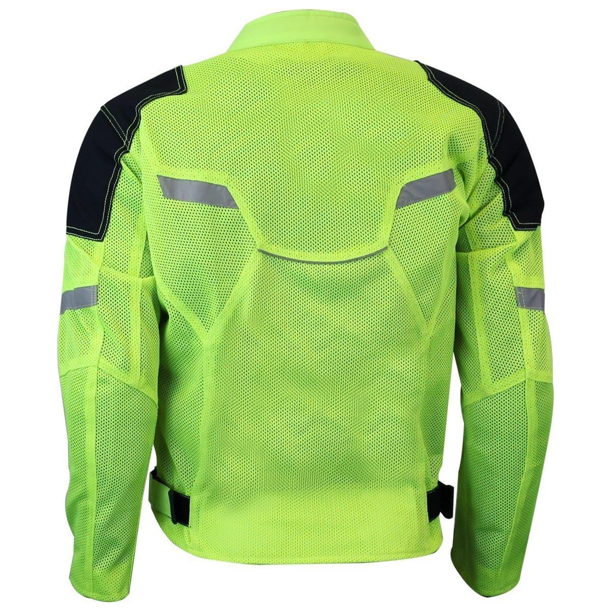 Vance Leather Viper Mens Hi-Viz Reflective Mesh Motorcycle Jacket W/Ce Armor & Thermal Removable Liner (Hi-Viz Green, Large)
