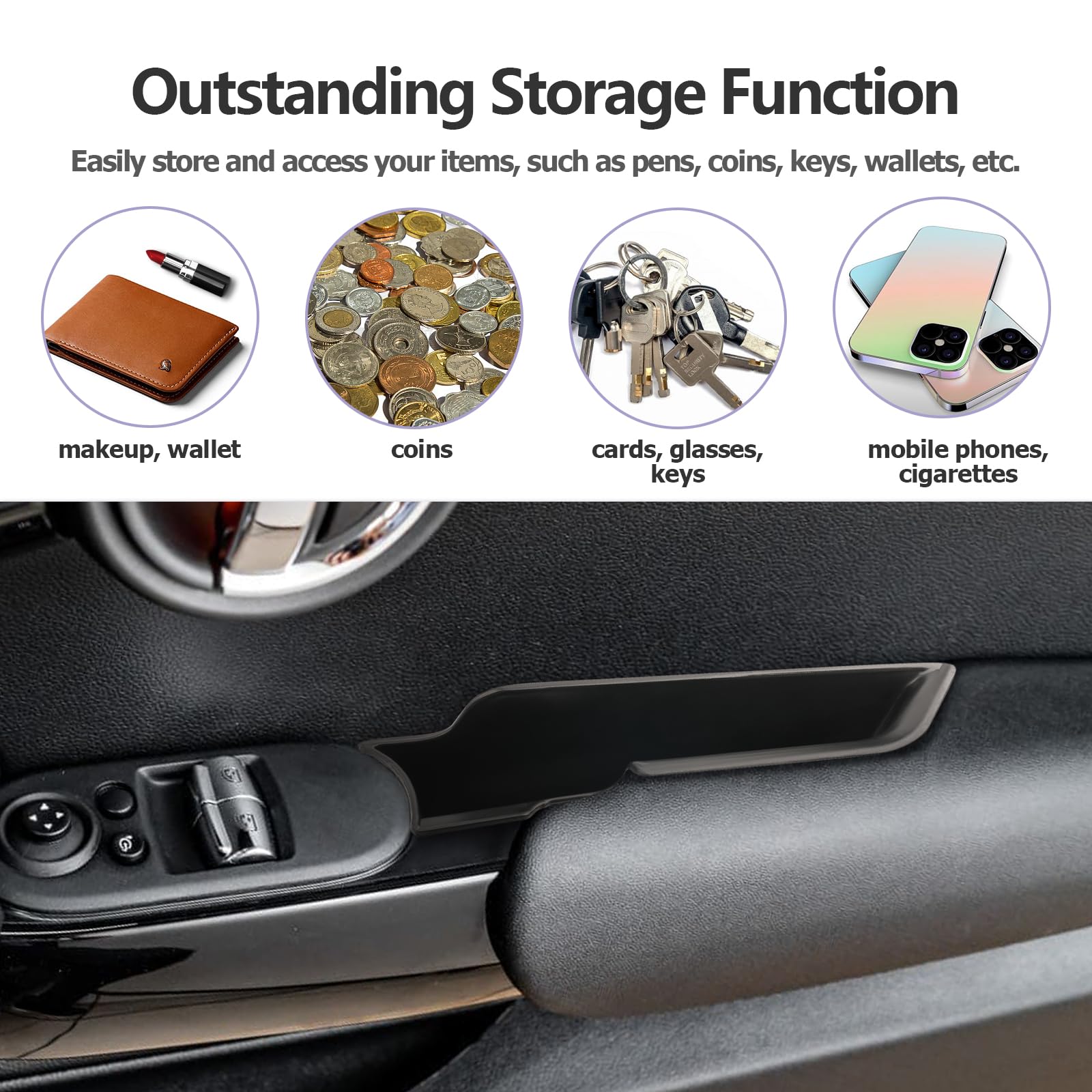 for 2023 2024 Mini Cooper F56 Organizer Mini Cooper F56 Front Door Side Storage Box Door Side Organizer Grab Tray 2015-2024 Mini