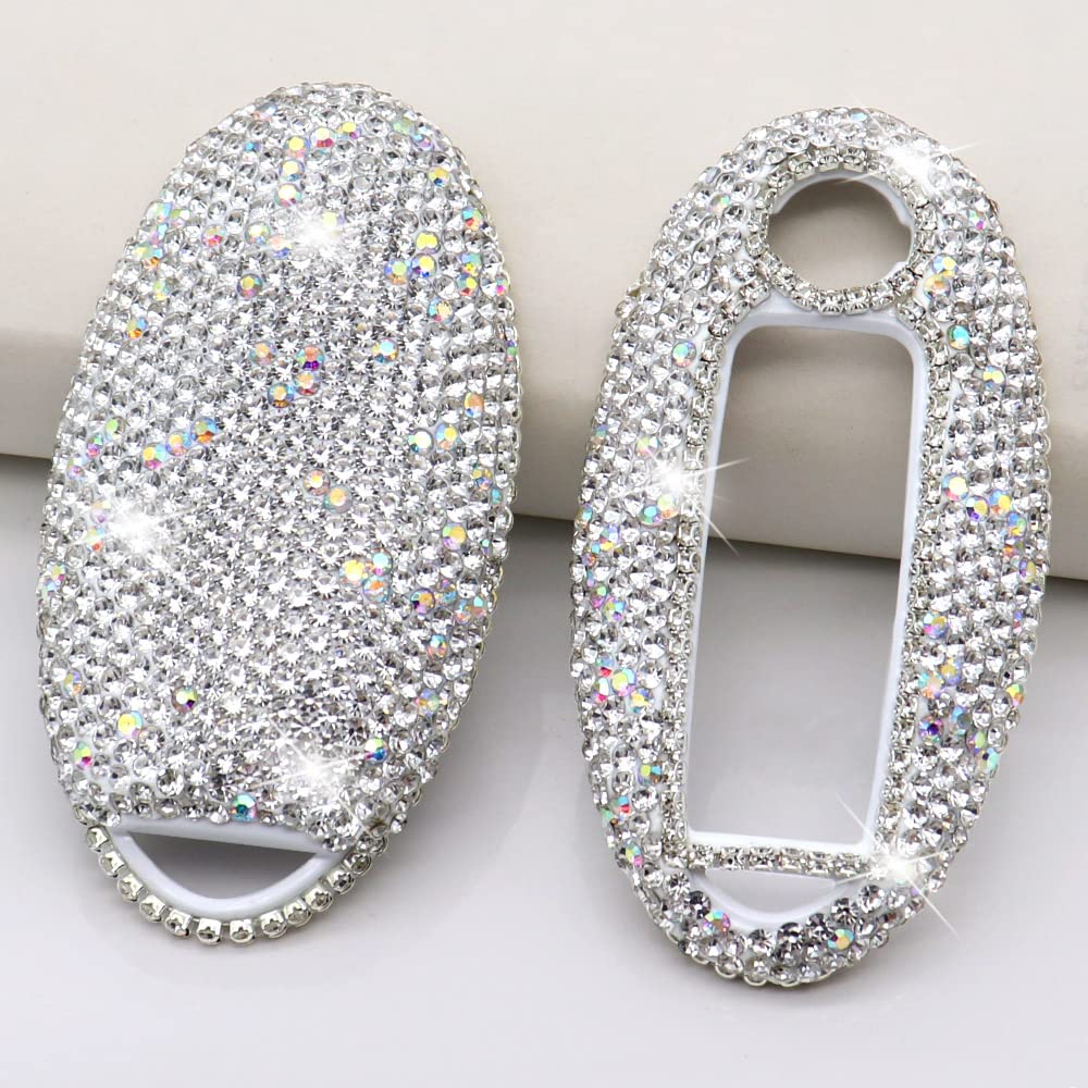 Ornater Key Fob Cover for Nissan - Silver Bling Crystal Diamond, Full-size, Model BDKS-1129, Compatible with Altima, Maxima, Murano, Rogue