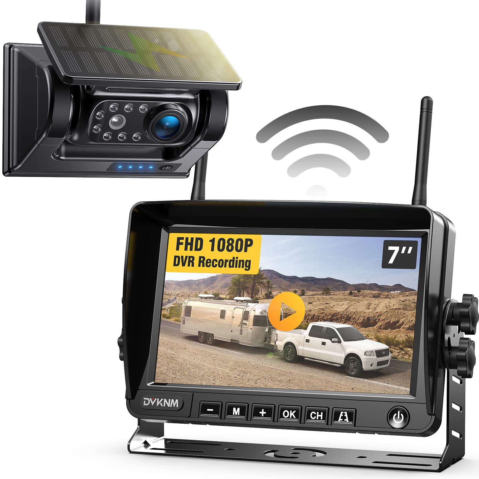 Dvknm Magnetic Solar Wireless Backup Camera Hd1080P 3 Mins Diy Installation Dvr 7'' Ips Monitor Rechargeable Reverse Camera Syst
