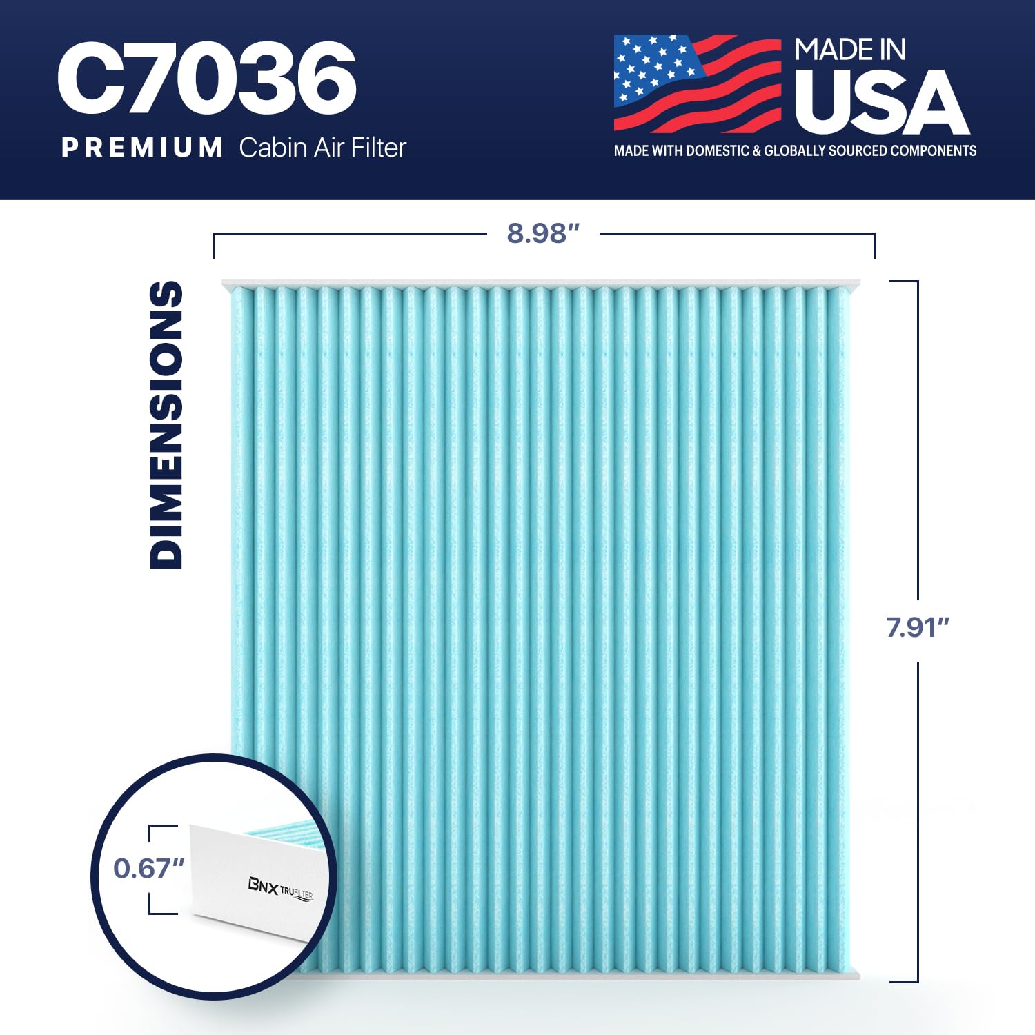 Bnx Trufilter C7036 Cabin Air Filter, Hepa 99.97%, Compatible With Hyundai Accent, Genesis Coupe, Tucson, Veloster, Kia Forte, F