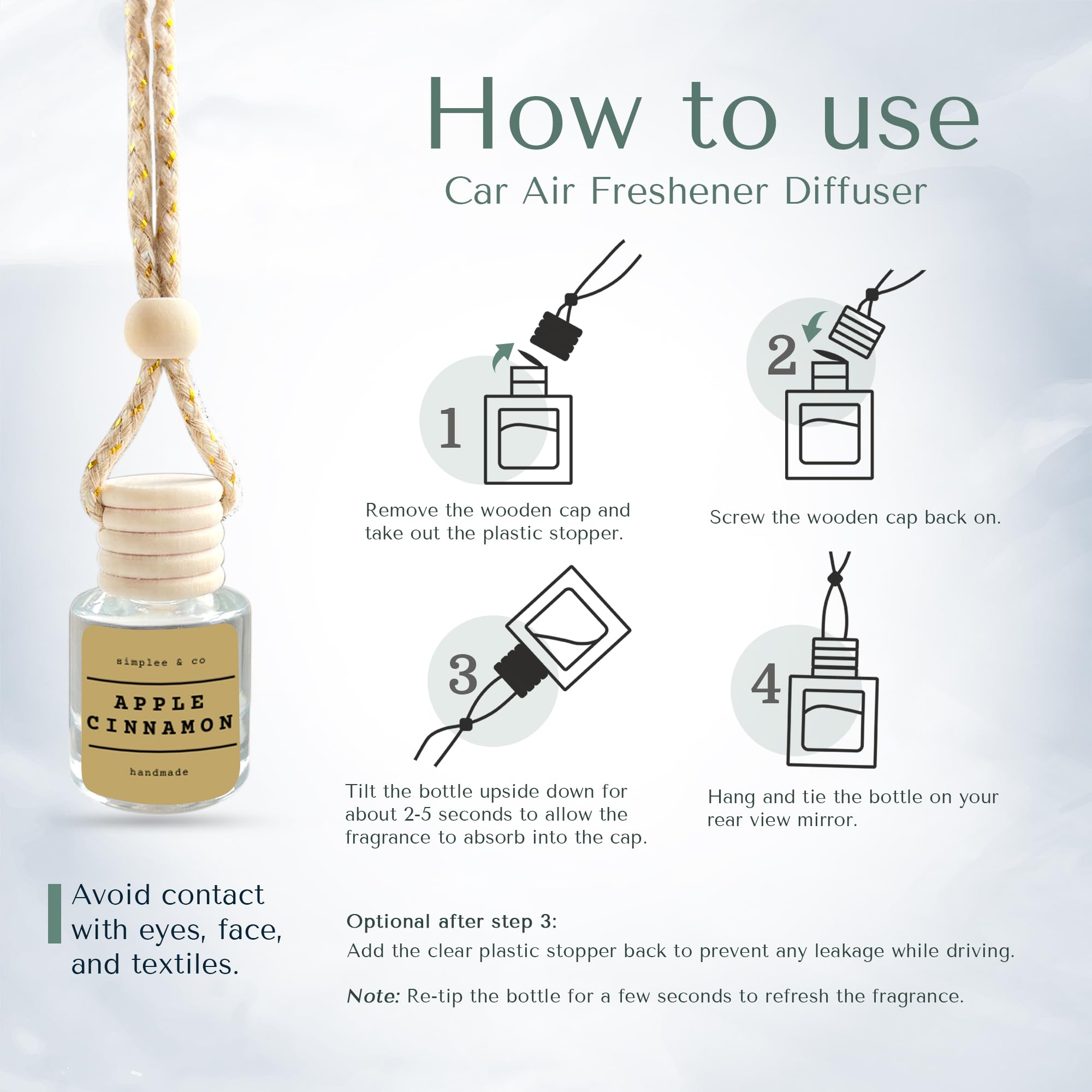 Apple Cinnamon Car Air Hanging Essential Oil Diffuser, Car Air Freshener with Essential Oils, Aromatherapy Vehicle Diffuser, Lon