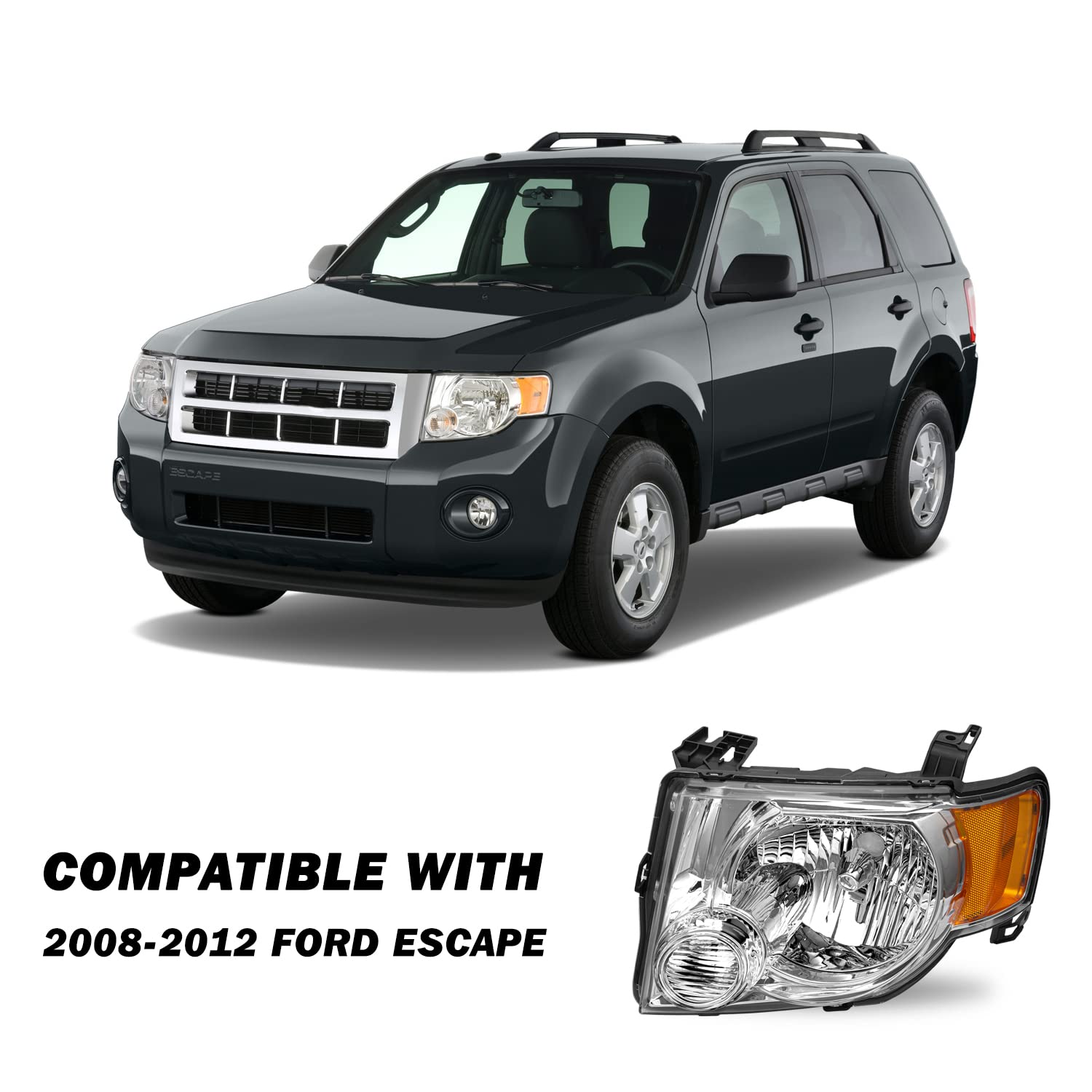 SOCKIR Headlight Assembly - OE Style Factory Replacement for 2008-2012 Ford Escape, Left Driver Side, w/o Bulbs