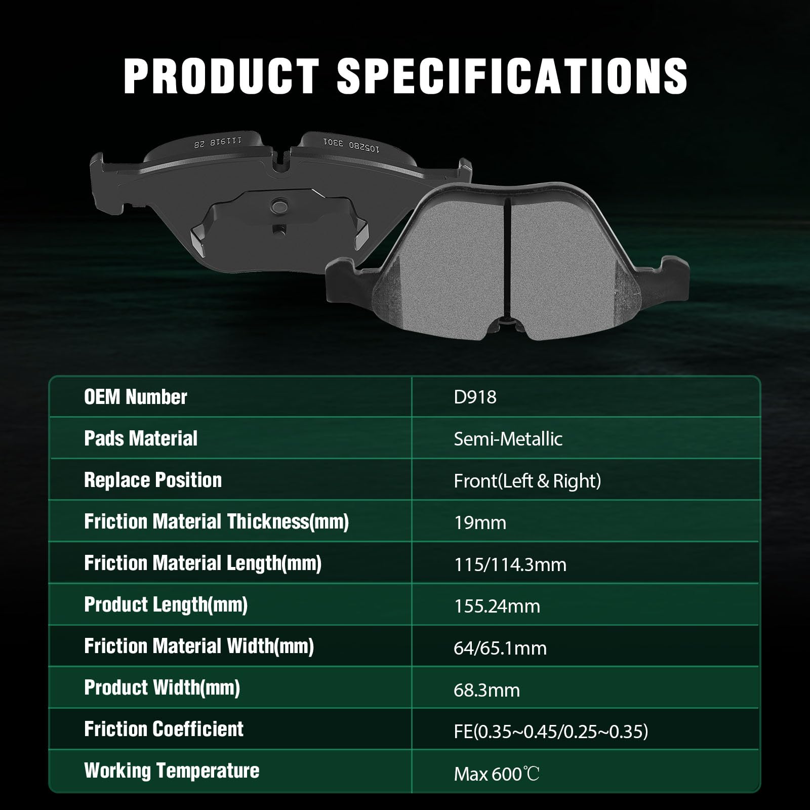Automuto Front Semi-Metallic Disc Brake Pads Set D918 - Bmw 1 Series, M 328I, 335I, 528I