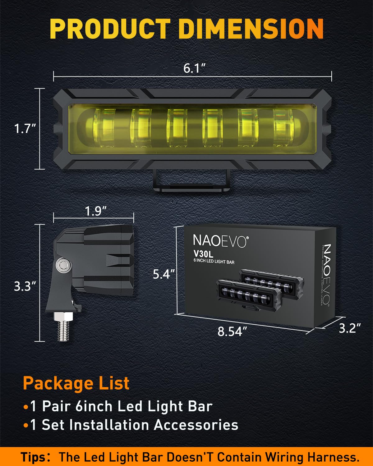 NAOEVO 6 Inch LED Light Bar, 50W 2000LM, Aluminum, Yellow & Green, Offroad Fog Lights for Trucks/Cars/ATV/UTV, 2