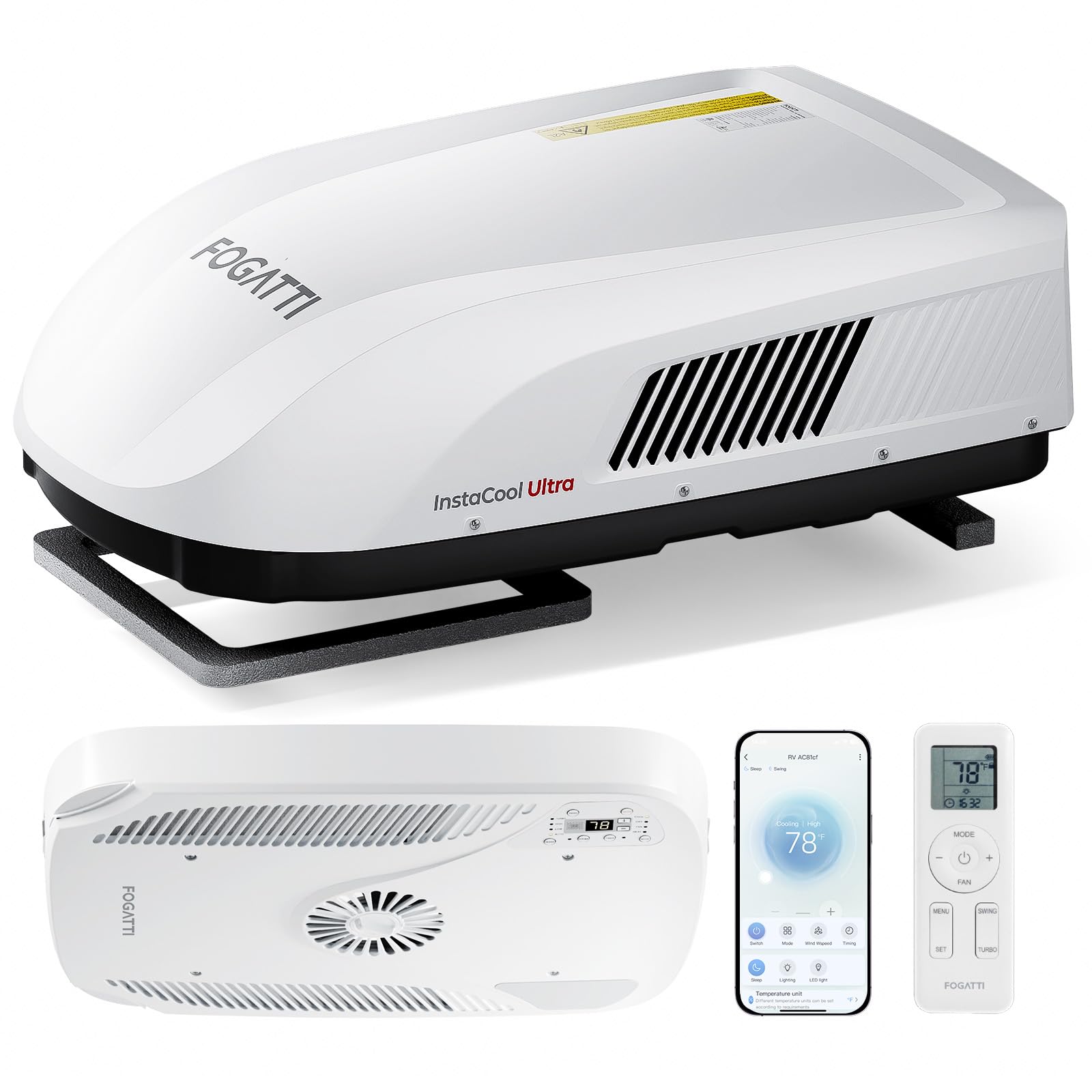 FOGATTI RV Air Conditioner 16K BTU, with Heat Pump and Cooling, with WiFi and Remote Control, Quiet AC, Rooftop AC Unit RV, Non-