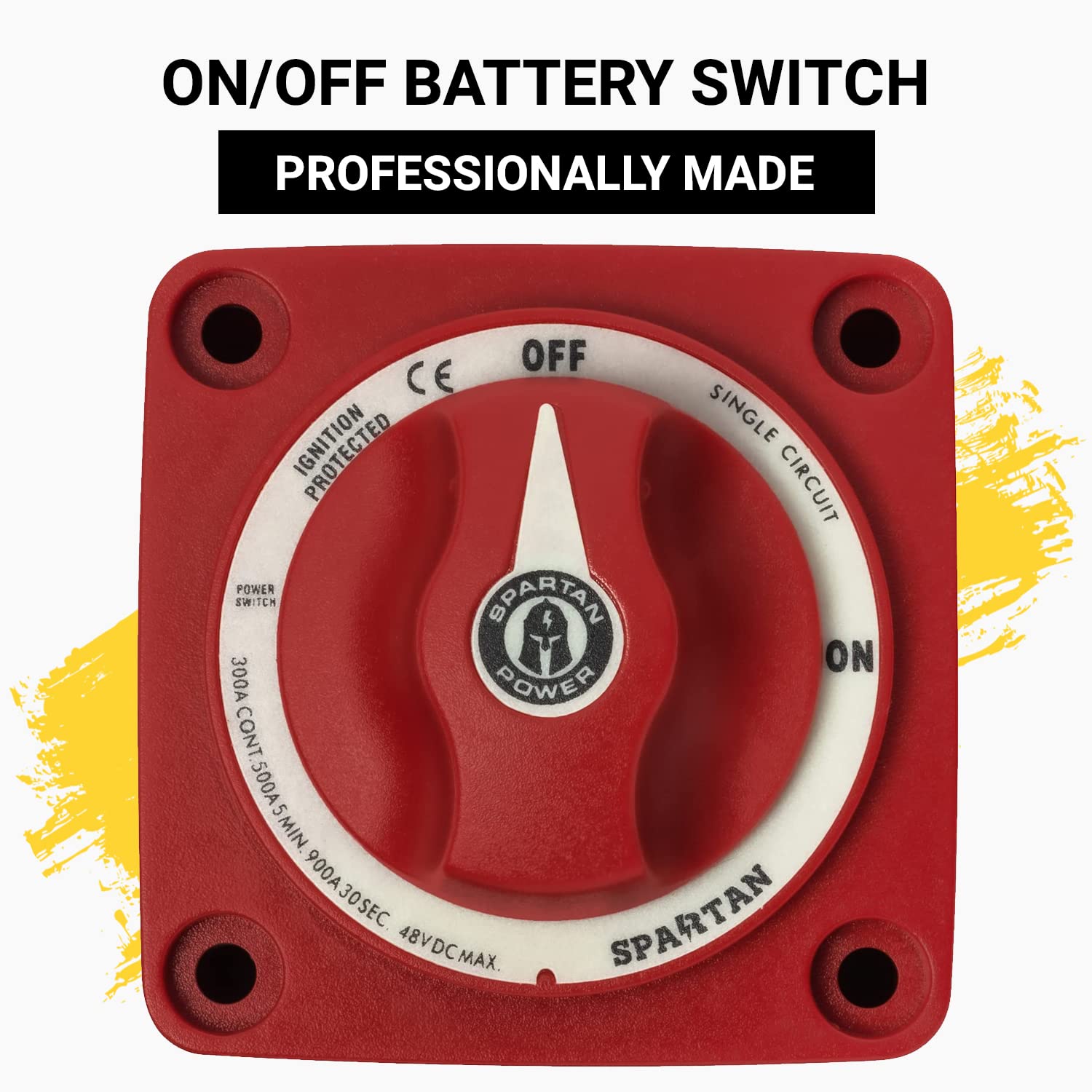 Spartan Power Battery On/Off Disconnect Switch 300A - Ignition Protected, Heavy Duty Cutoff Switch For Rv, Marine, And Automotiv