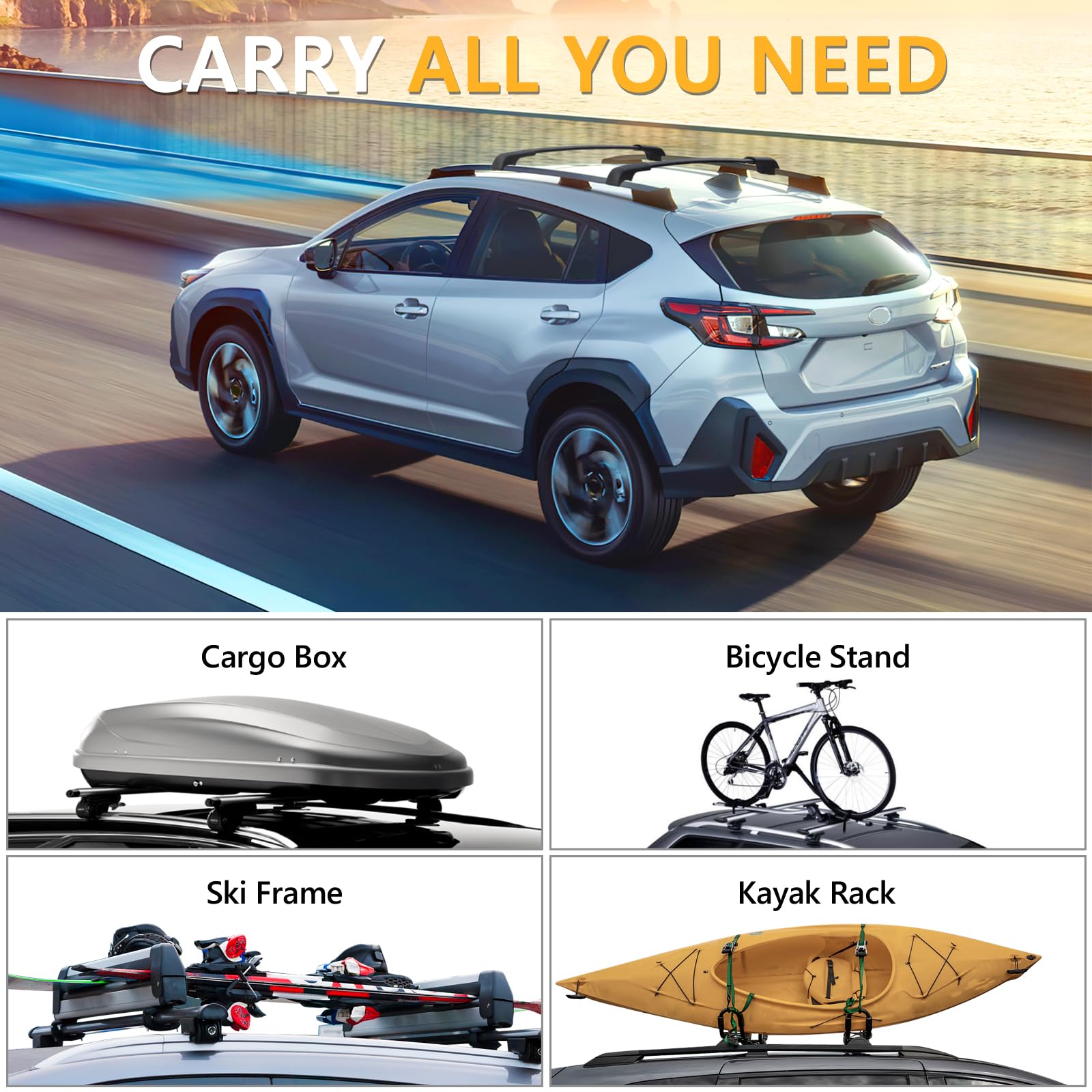 Tuyoung Lockable 220lbs Roof Rack Cross Bars Compatible with Subaru Crosstrek 2024 2025 Limited/Premium/Sport (Not for Wildernes