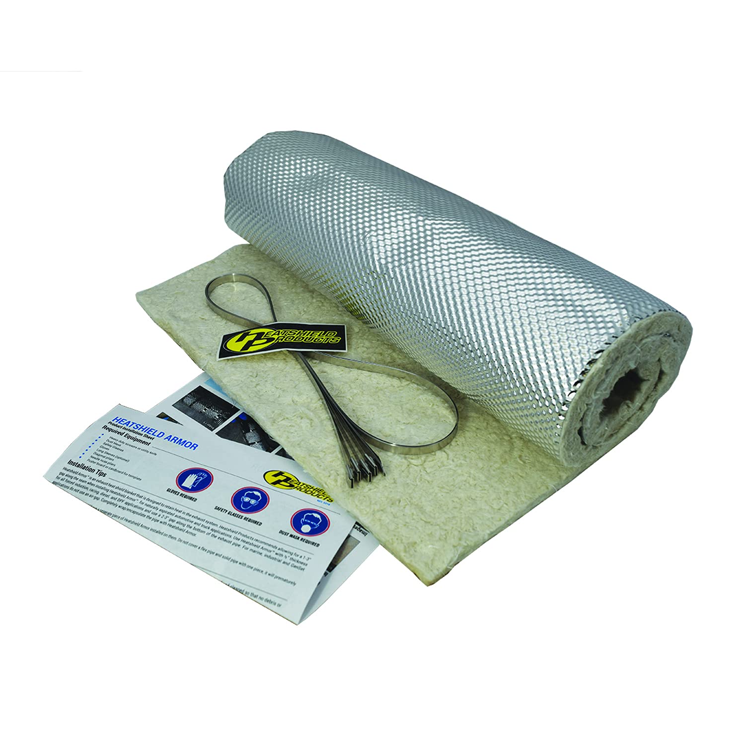 Heatshield Products 176001 Heatshield Armor Kit 1/2'' Thick X 1' Wide X 3' Long Hot Pipe Heat Shield Kit With 4 Stainless Steel