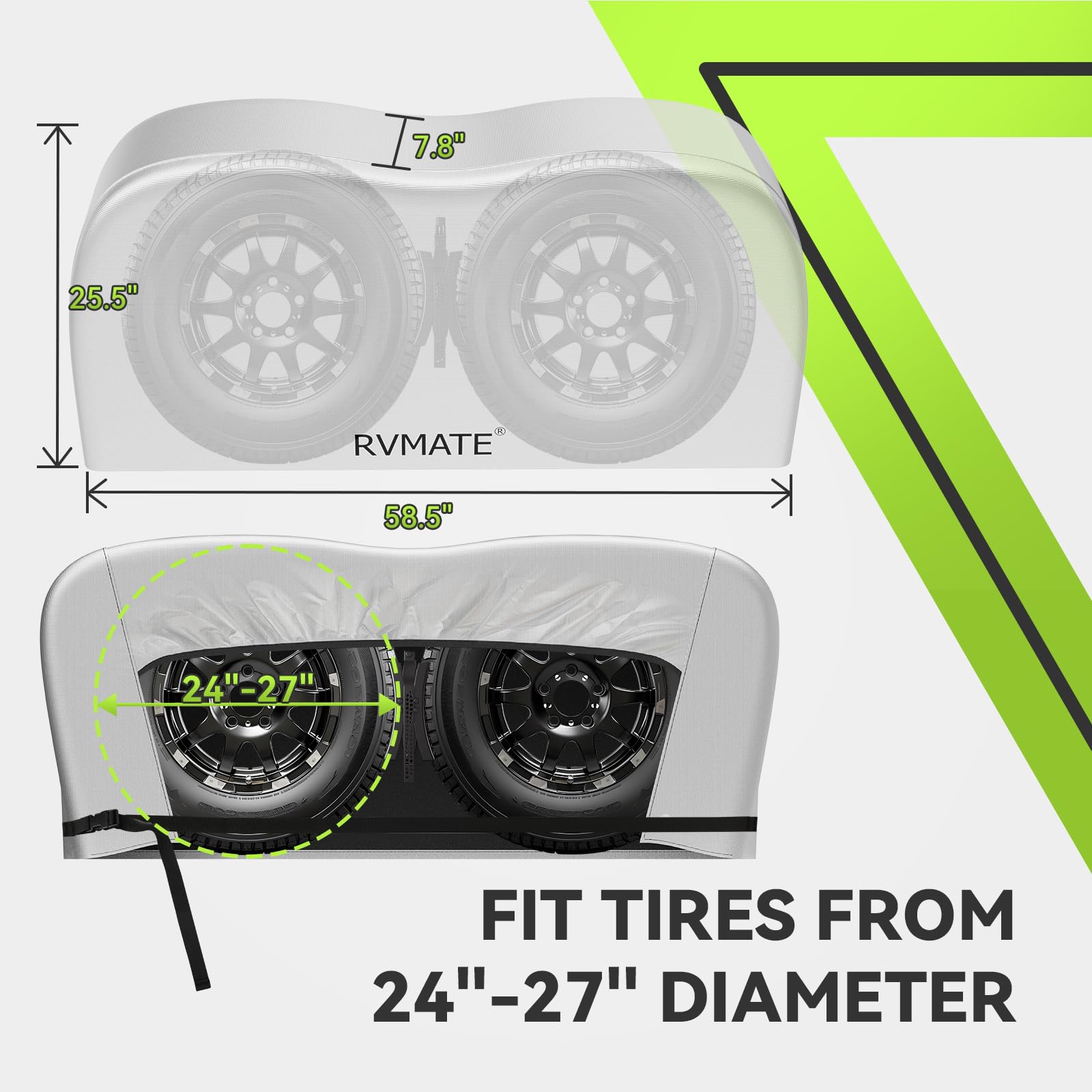 RVMATE RV Tire Covers, Dual Axle Wheel Cover (2 Pack) Fits 24''-27'' Diameter Tires, Waterproof Anti-UV 420D Oxford Silver Dual