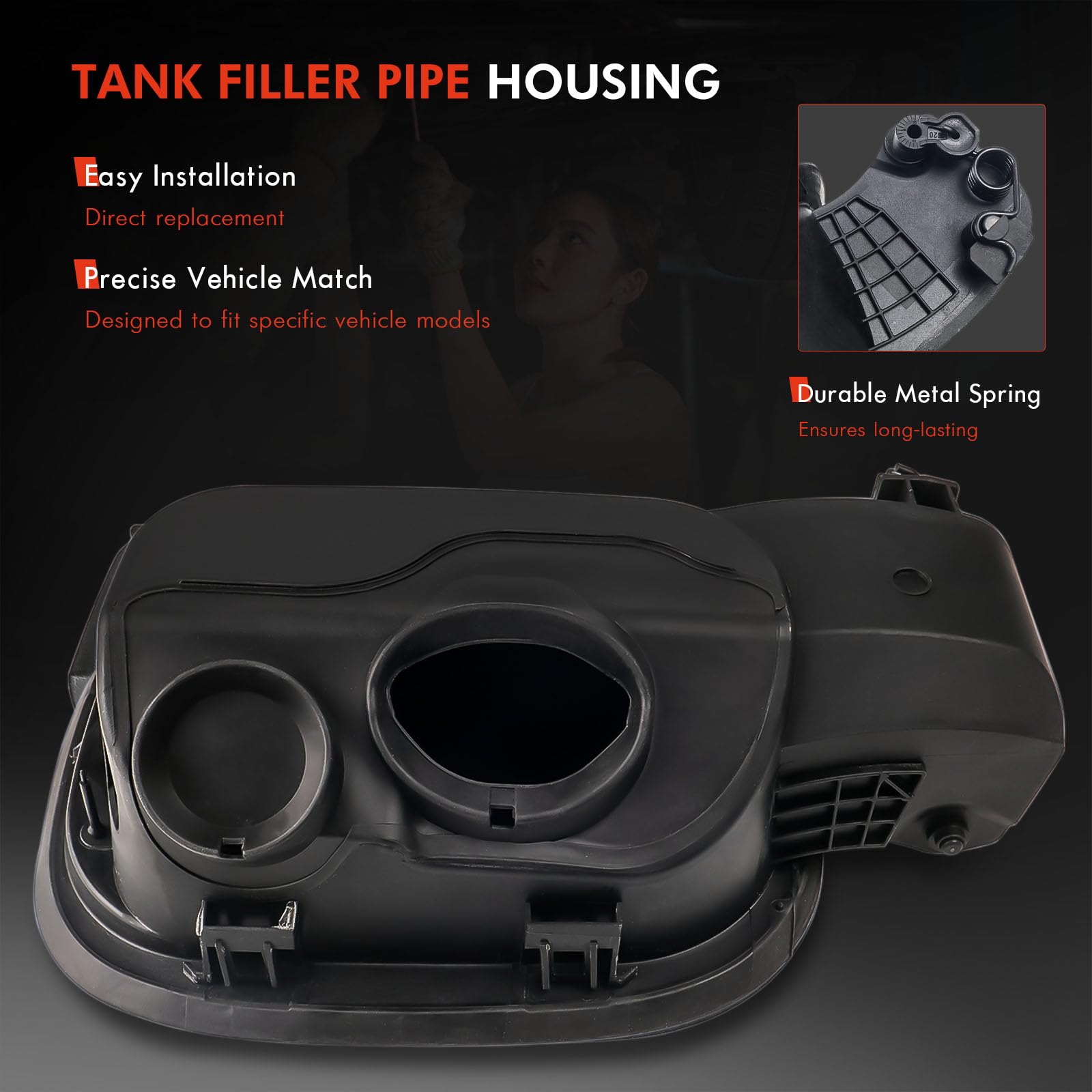 Daposhac Fuel Tank Filler Pipe Housing for Chevy Silverado 1500 2019-2024, 5.8 FT, Black, ABS Plastic, Includes Fuel Door Assembly