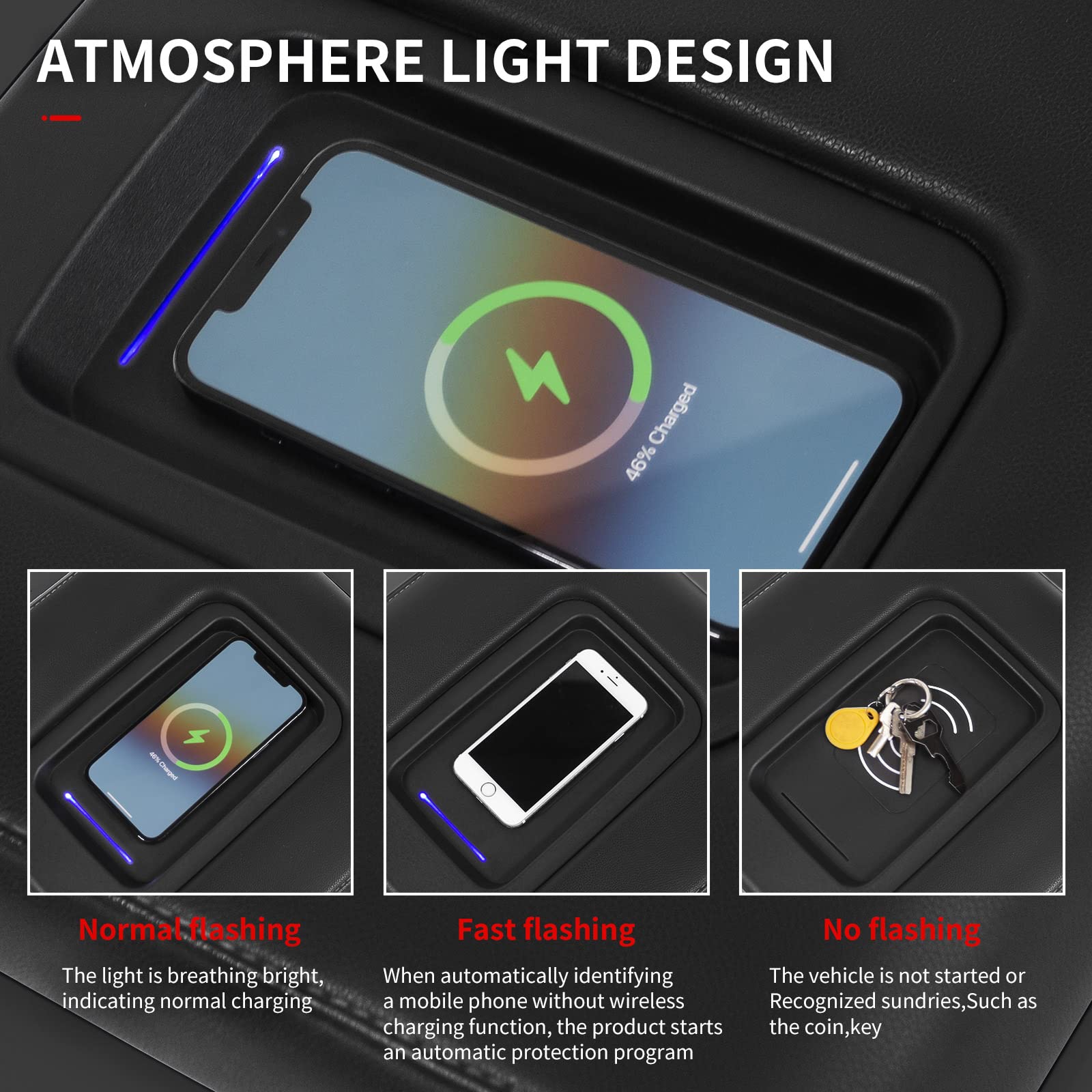 Xipoo Wireless Charger for 2015-2018 Chevy Silverado & GMC Sierra, Plastic Charging Tray for Jump Seat Replacement