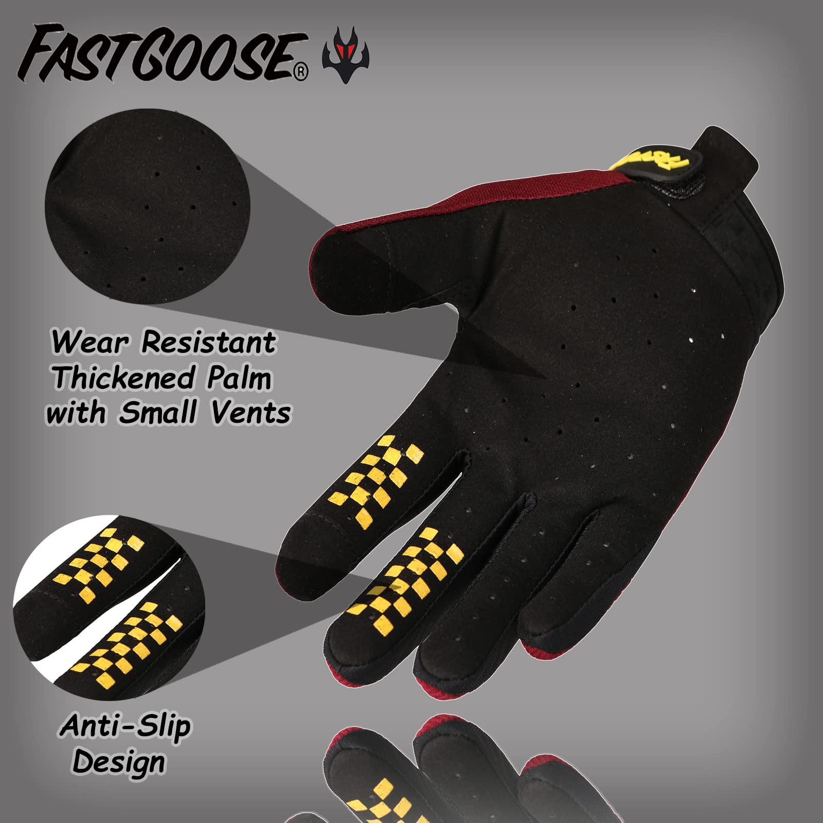 Fastgoose Dirt Bike Motocross Gloves - Motorbike Riding Bike Gloves For Off Road Racing Sports Cycling (Maroon, Xx-Large)
