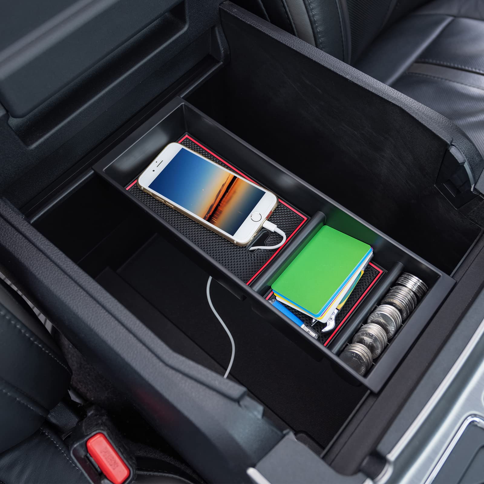 PIMCAR Center Console Organizer Insert Tray for Ford F150/F250/F350/F450/Expedition 2015-2022, Red, ABS Material