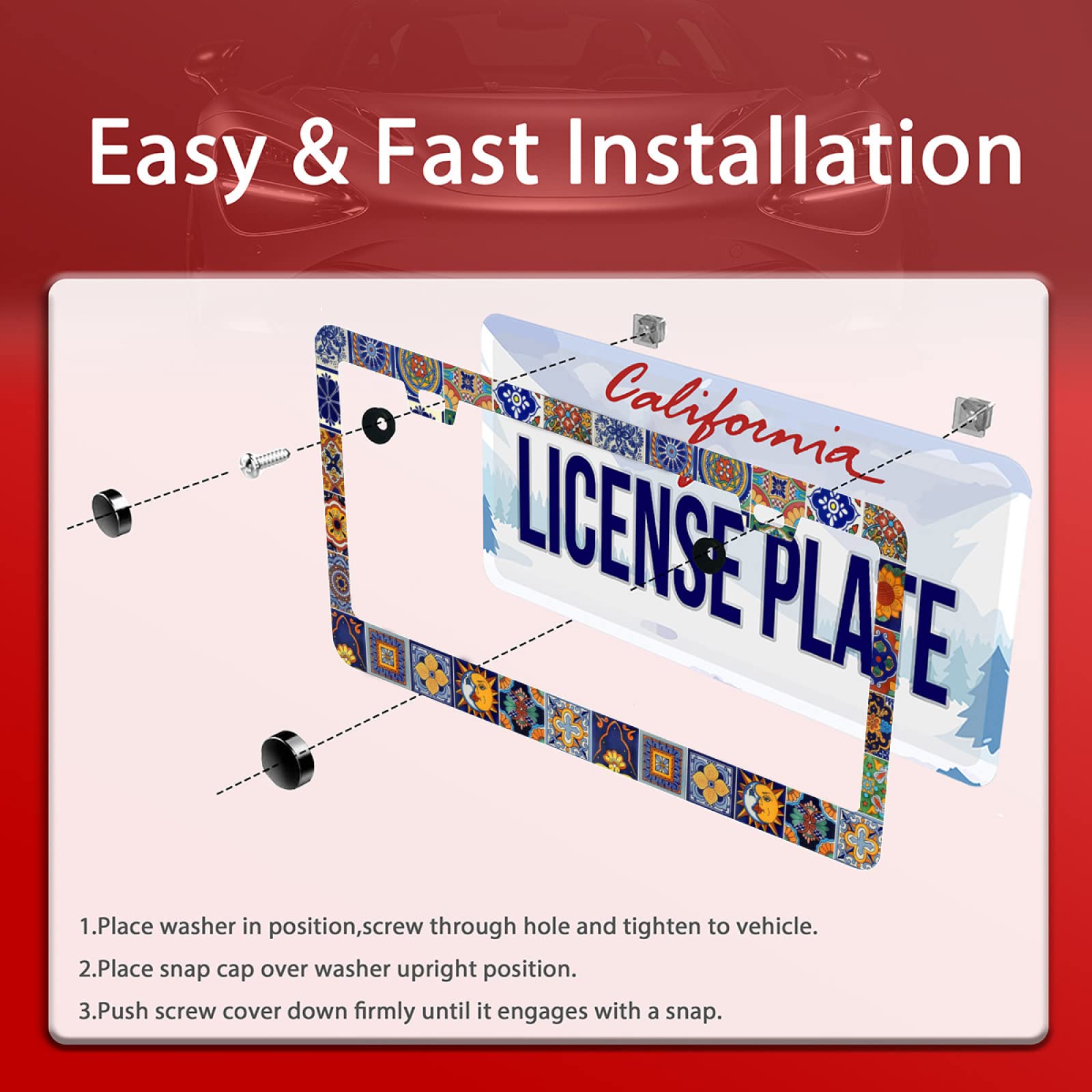 ?2Pcs? Mexican Tiles License Plate Frames Mandala Boho License Plate Frame Car Universal Stainless Steels Accessories Cars Decor