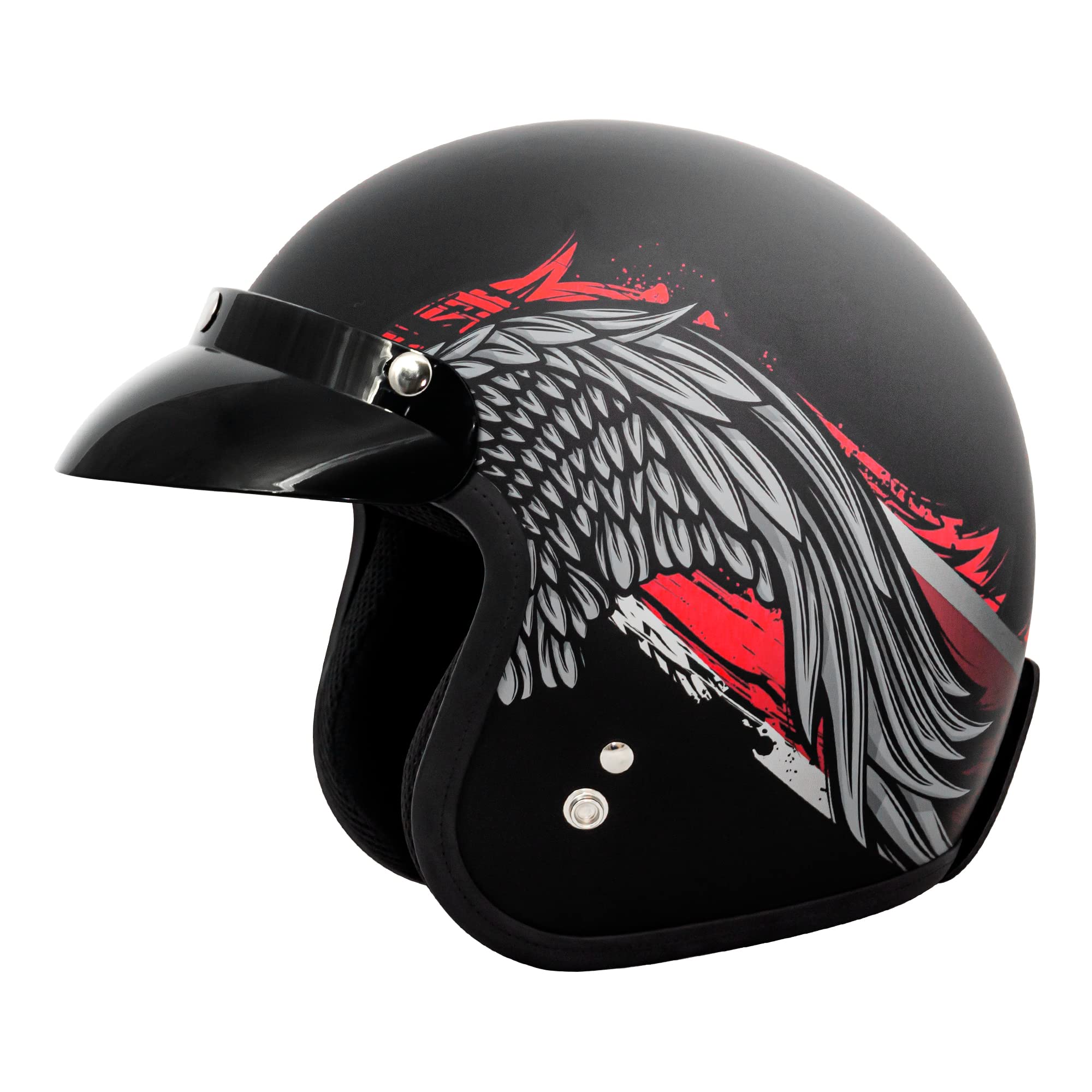 VCAN V85C 3/4 Open Face Motorcycle Helmet DOT Approved (Matte Black Phoenix, XX-Large)