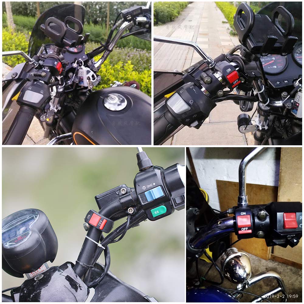 1 Piece Motorcycle Handlebar Switch Push Button On Off Switch Tuning Part For U5 U7 U2 Led Motorcycle Light Switch Bicycle Scooter Electrombile Bike-Fits 7/8 Handlebars (22Mm) Red
