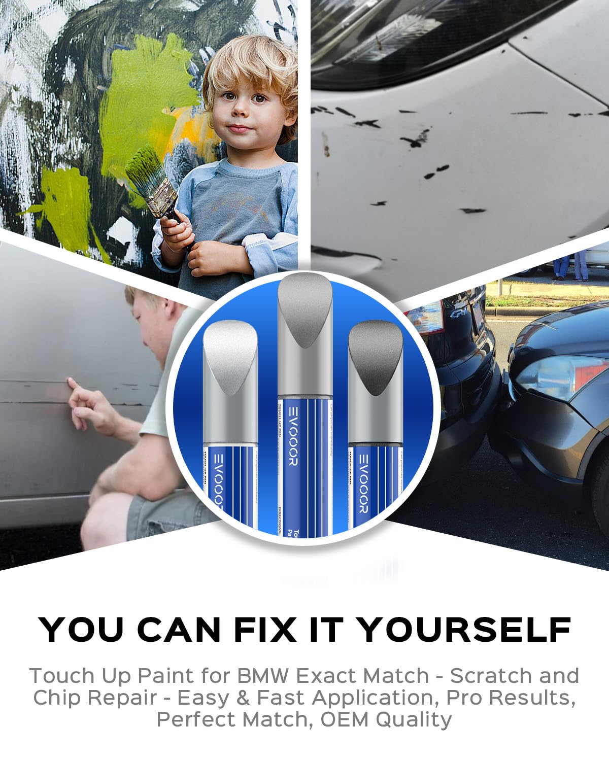 Touch Up Paint For Bmw, Automotive Black Car Paint Pen Scratch Repair (Glacier Silver Metallic(A83))