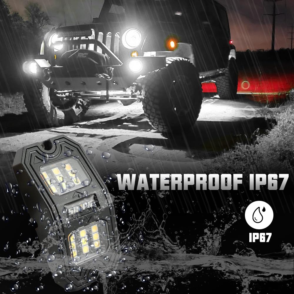 Sunpie 16 Pods Wide Angle Pure White Rock Lights 6000K For Off Road Truck Car Atv Utv Suv Motorcycle Under Body Glow Light Lamp,