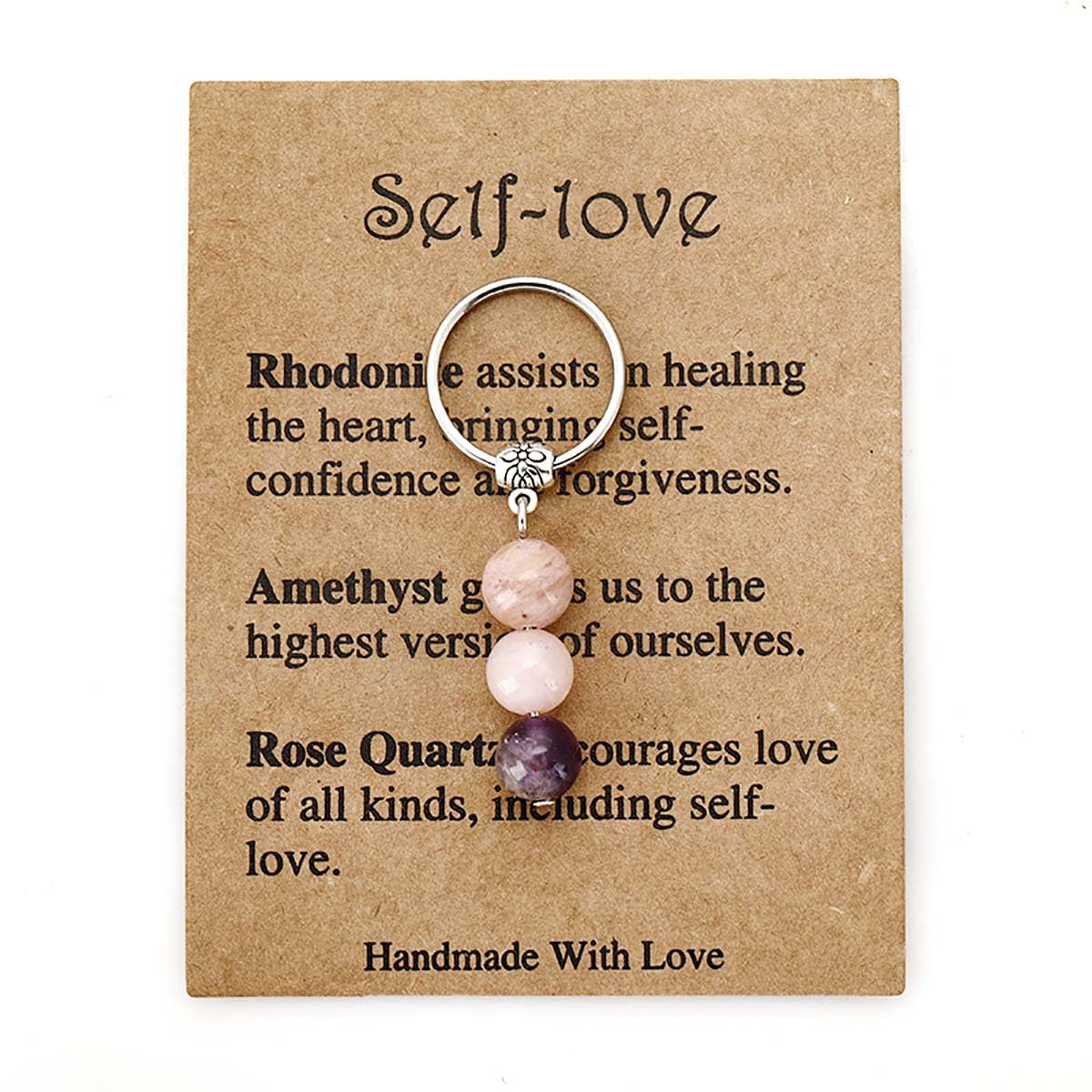 oasymala Crystal Keychain for Men & Women - Natural Stone Beads, Stainless Steel, Thoughtful Gift with Symbolic Meaning (Self-lo