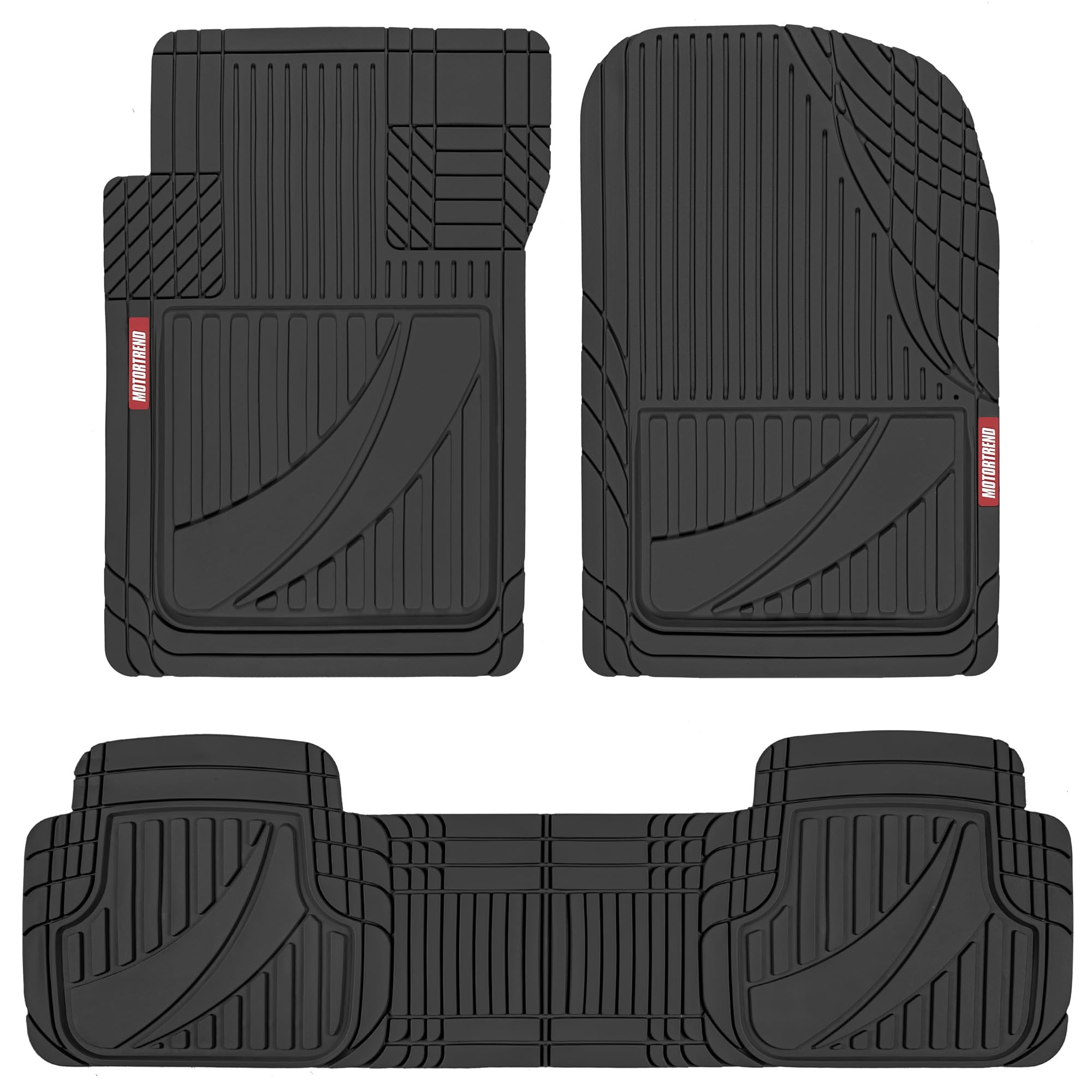 Motor Trend FlexTough Advanced Black Rubber Car Floor Mats - 3 Piece Trim to Fit Floor Mats for Cars Truck SUV, All Weather Auto
