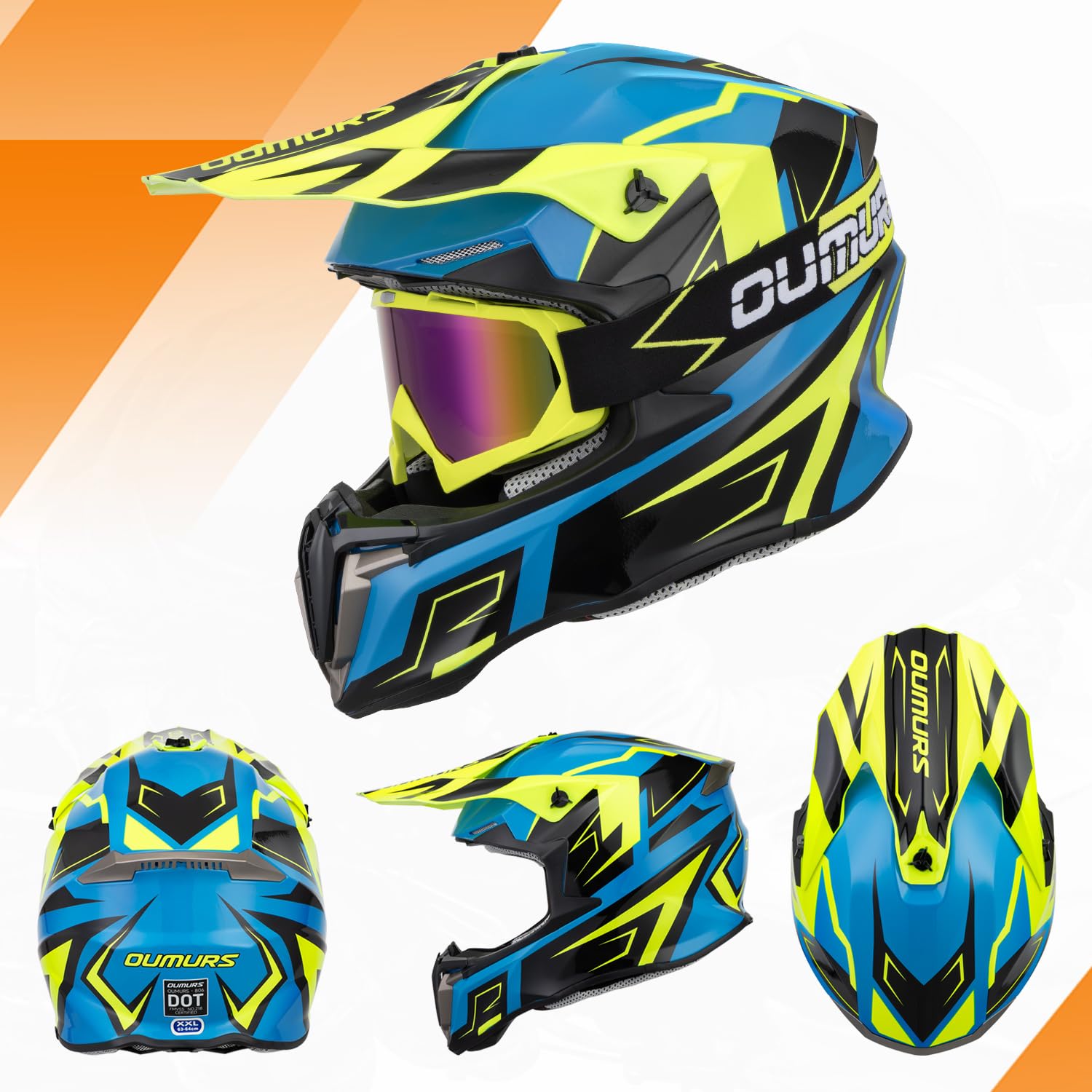 Oumurs Adult Atv Dirt Bike Helmet With Gloves & Mask Motorcycle Adult Helmet Off-Road Motocross Downhill Moped Mx For Unisex-Adu