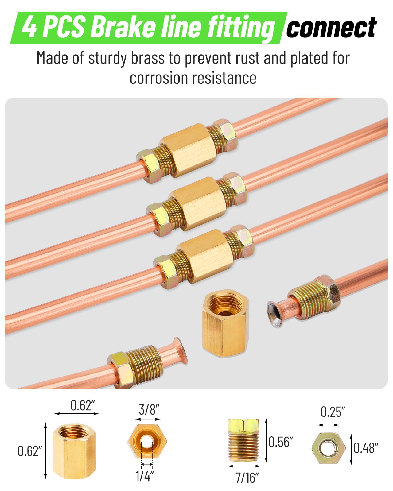 Racewill 25 ft Copper Coated Brake Line Kit with 16 Fittings & Flaring Tool Kit - 1/4" Brake Lines, Alloy Steel